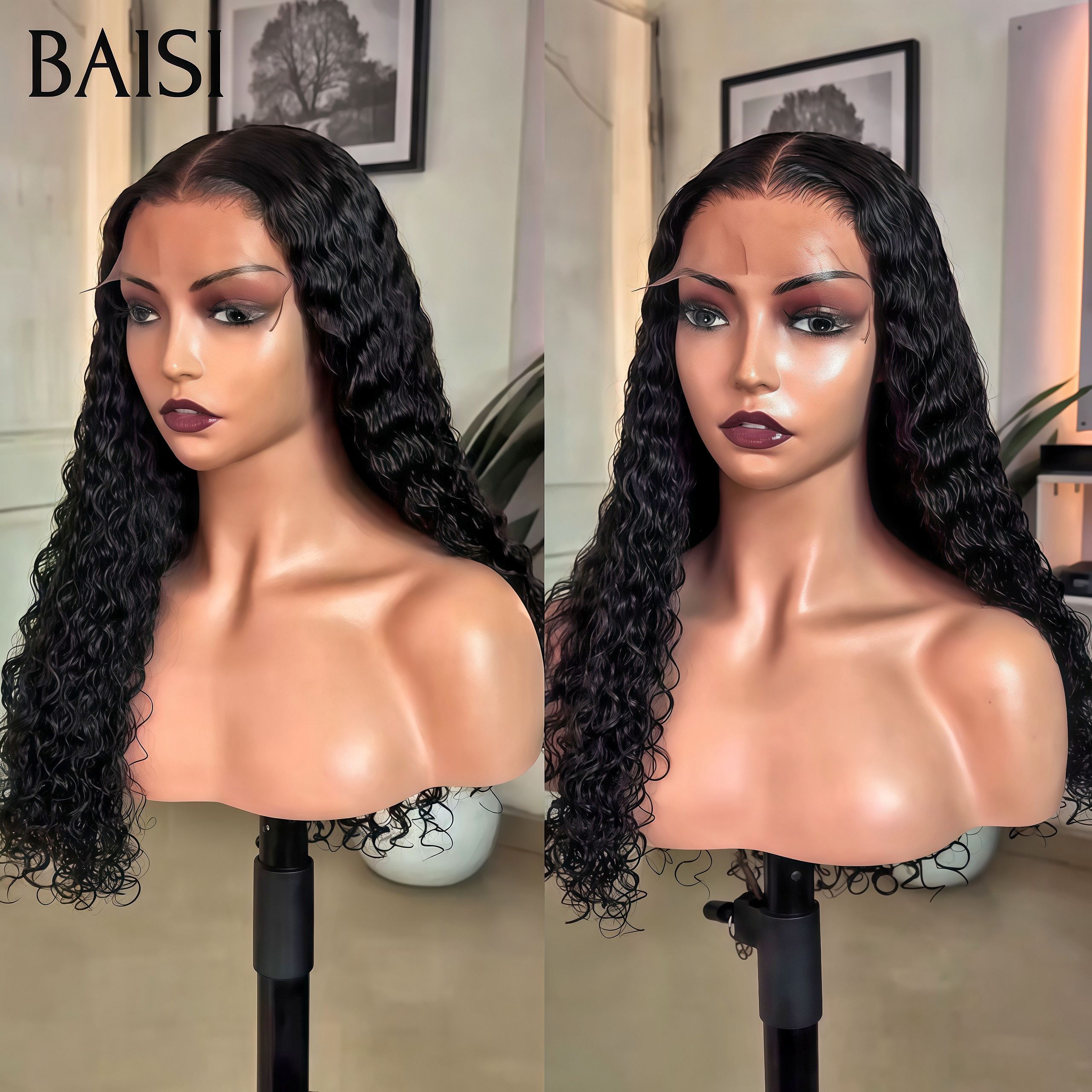 BAISI pour revendre 13X4 lace frontal Perruque long curly wave NOIR Promo 18Pouces 100€ 100% Raw Hair en 100% vrais cheveux humains