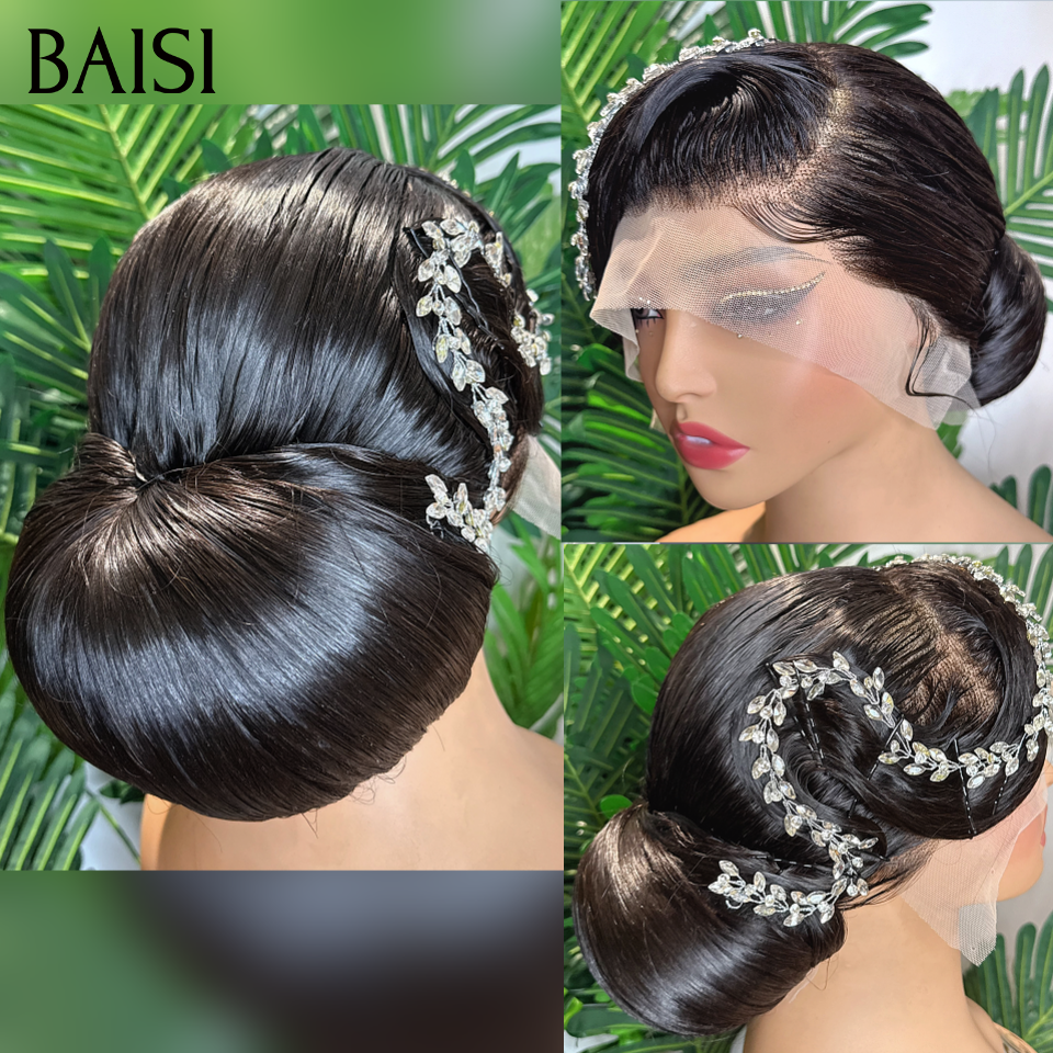 BAISI Coiffure de luxe Pauline Perruques Mariage noir Prête à porter chignon et personalisation comme sur la vidéo 100% identique avec lace frontale événement spécial