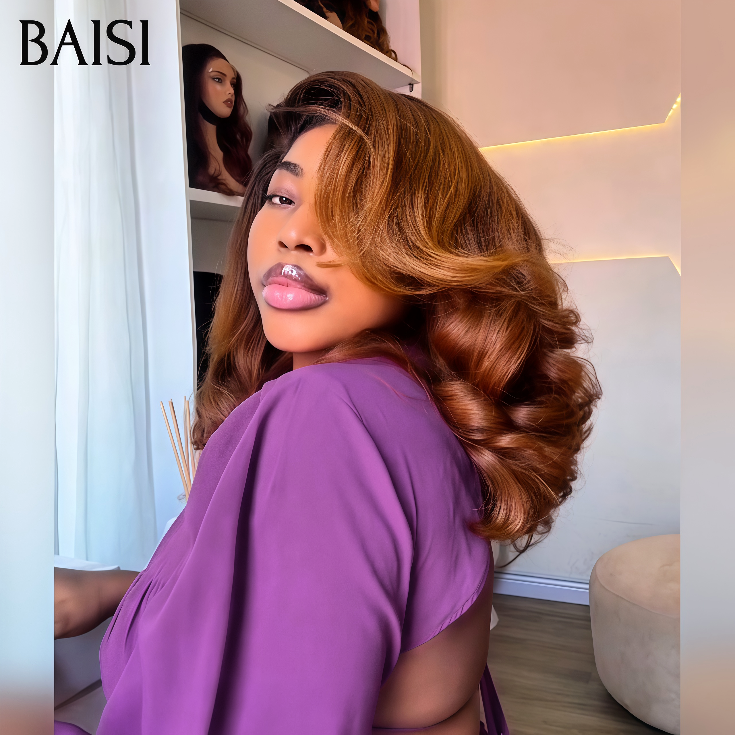 BAISI Offre à durée limitée 59€ promotion avec lace frontal bouclé wave en couleur Mixte Miel BOB en 100% Cheveux Humains