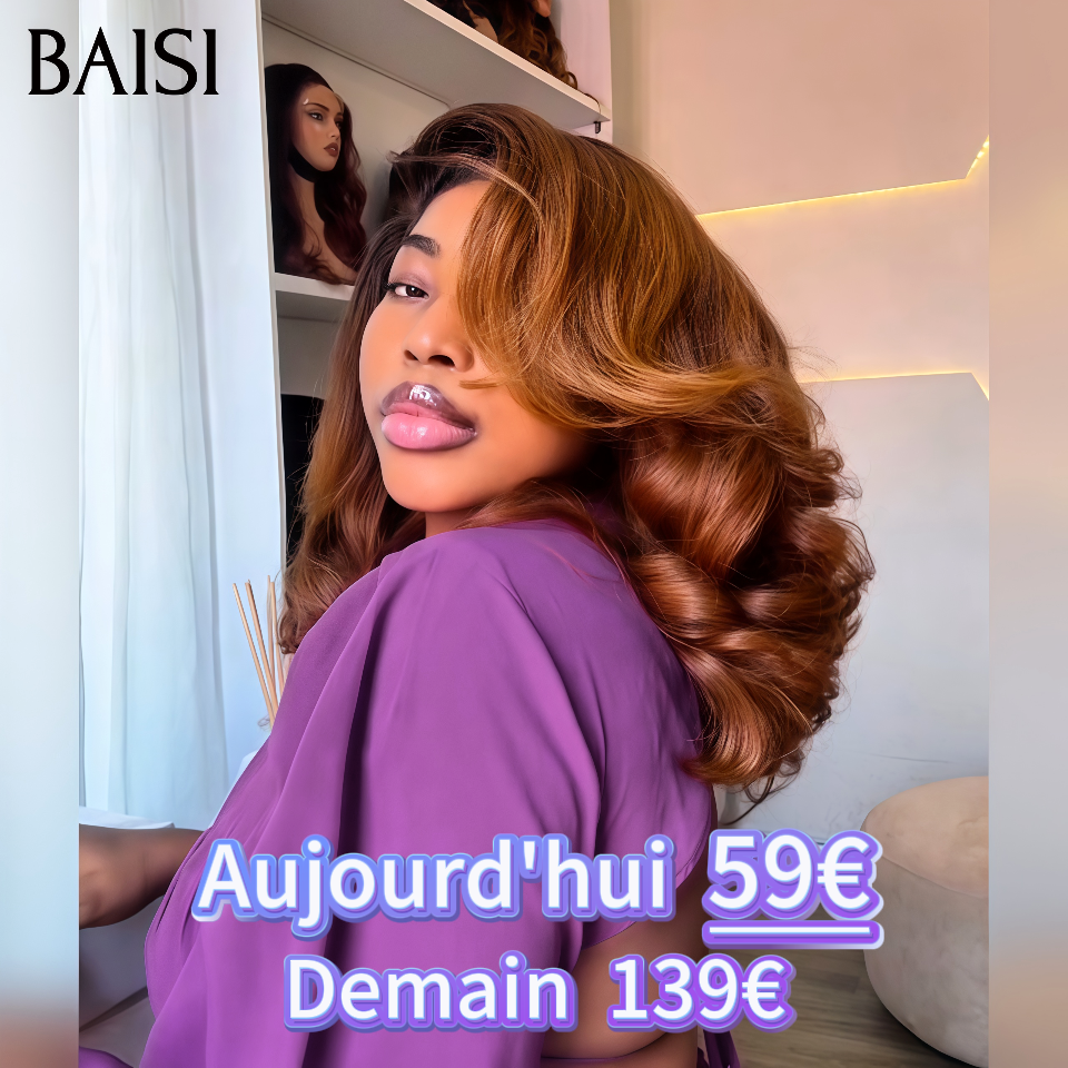 BAISI Offre à durée limitée 59€ promotion avec lace frontal bouclé wave en couleur Mixte Miel BOB en 100% Cheveux Humains