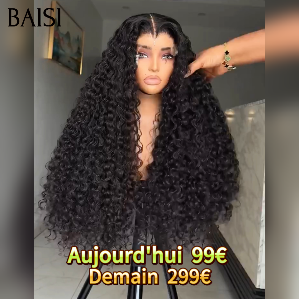 BAISI Offre à durée limitée 26 pouce 299€ promotion avec lace frontal curly wave en noir en 100% Cheveux Humains