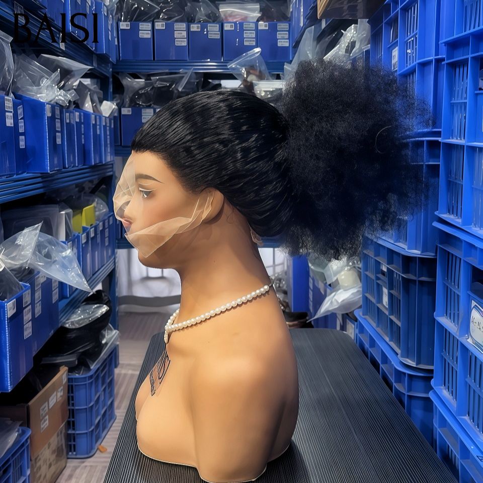 BAISI Perruques 13x4 frontal Lace avec Chignon de nattes Moitié Prix NOIR 16 pouce 96€ En 100% cheveux humains