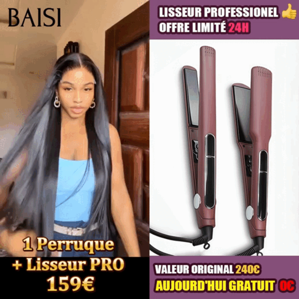 BAISI 13X4 Lisse 24 Pouces + 1 Lisseur PRO gratuit 159€ 100% Cheveux Humains