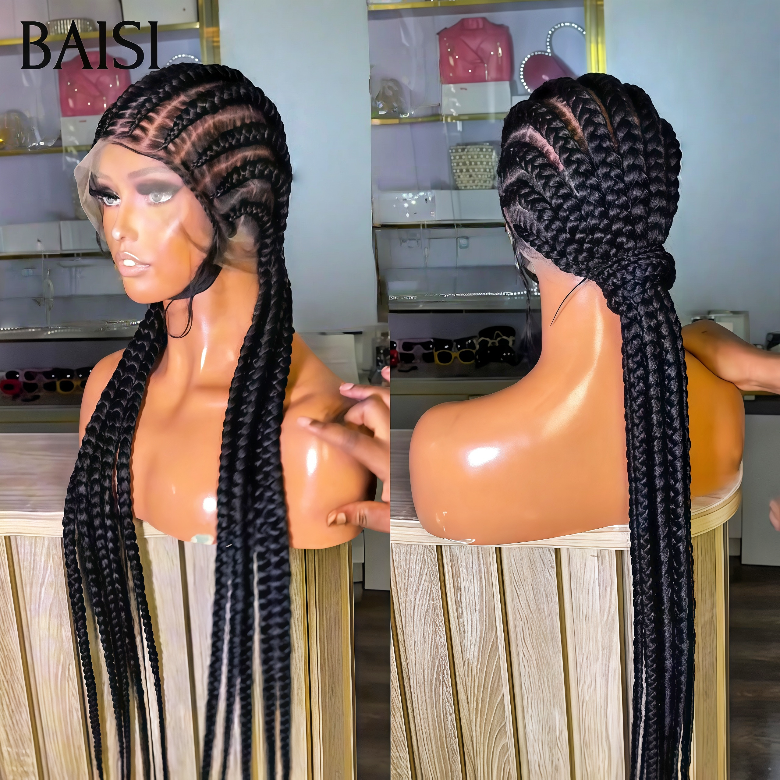 BAISI Achetez 2 perruques minimum au prix d'usine fournisseur Perruque Full Lace avec coiffure tressée natte Full Lace Natte En 100% Cheveux Humian
