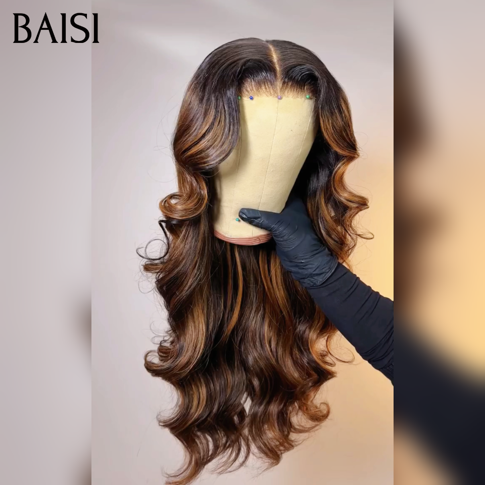 BAISI Compre 2 perucas no mínimo ao preço de fábrica: peruca 13x4 Lace Frontal Body Wave preta/castanha mista em 100% cabelo humano (sem código)