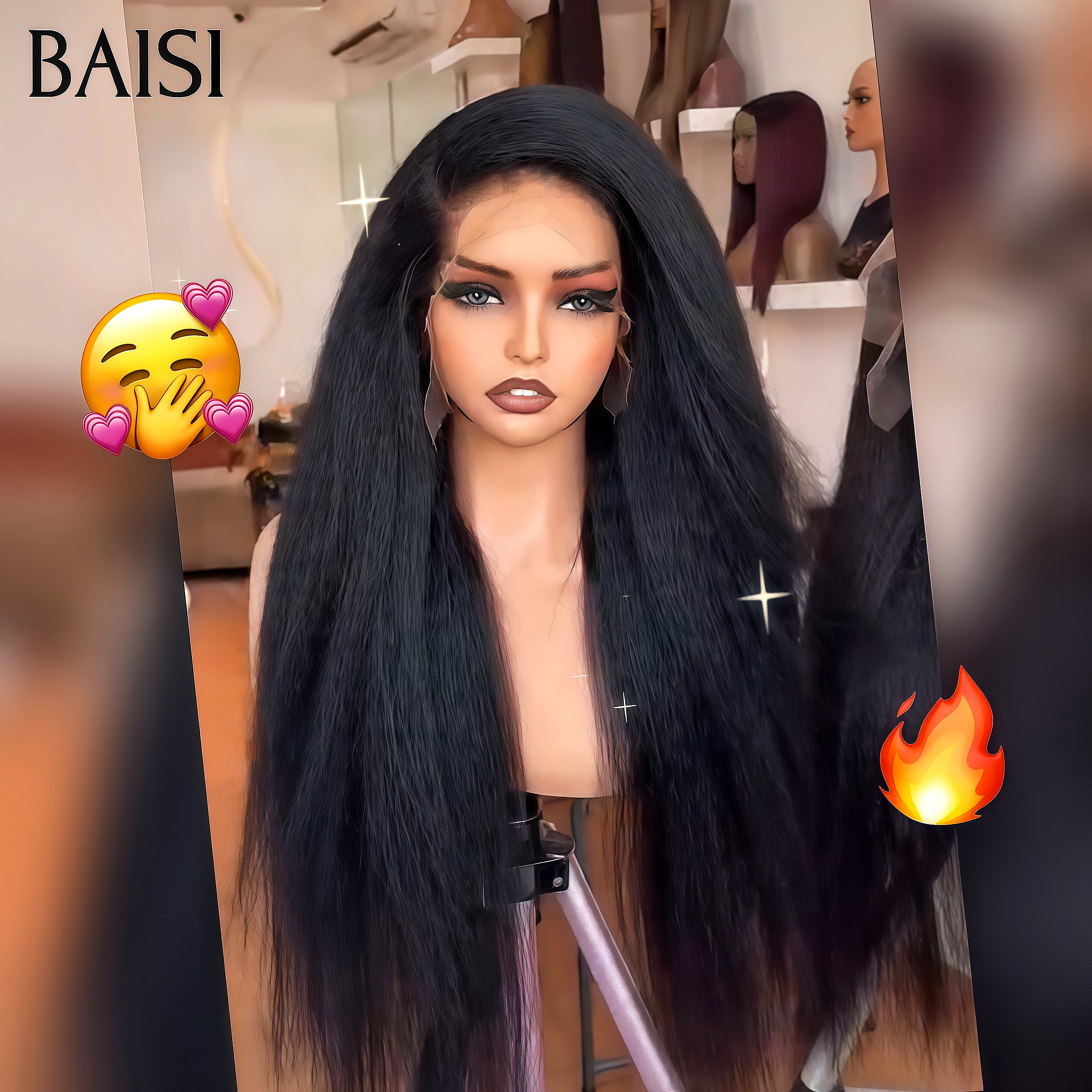 BAISI 13X4 frontal perruque trop longue Kinky straight en 100% cheveux humains