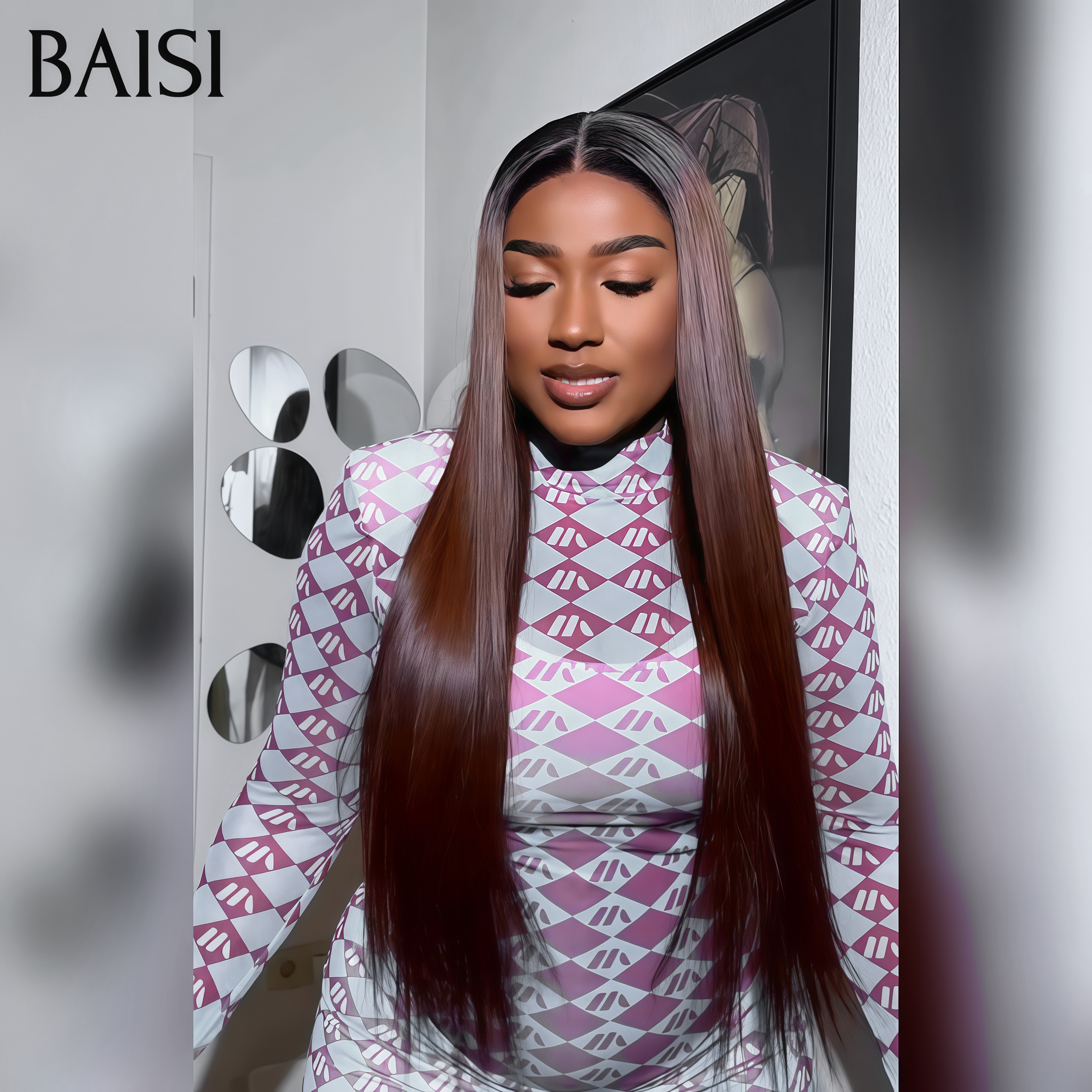 BAISI 13X4 lace frontal Perruque Lisse 18 pouces 109€ Couleurs Marron avec racine NOIR 1BT4# en 100% Cheveux Humains