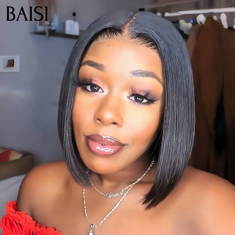 BAISI perruque lace closure bob lisse NOIR 10 pouce Raw Hair 69€ en 100% vrais cheveux humains