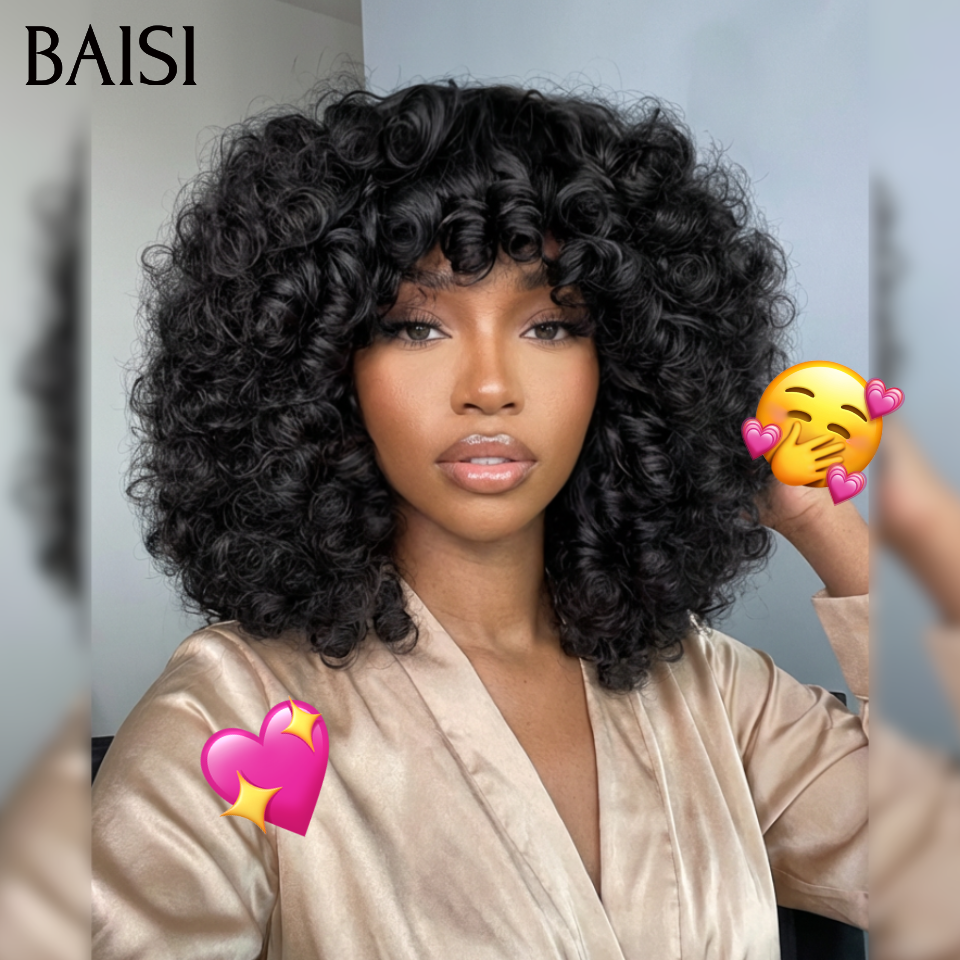 BAISI PERRUQUE Egg Wave AVEC FRANGE Promo 75€ Sans Colle Prêt à porter FABRIQUÉ À LA MACHINE 100% Cheveux Humains