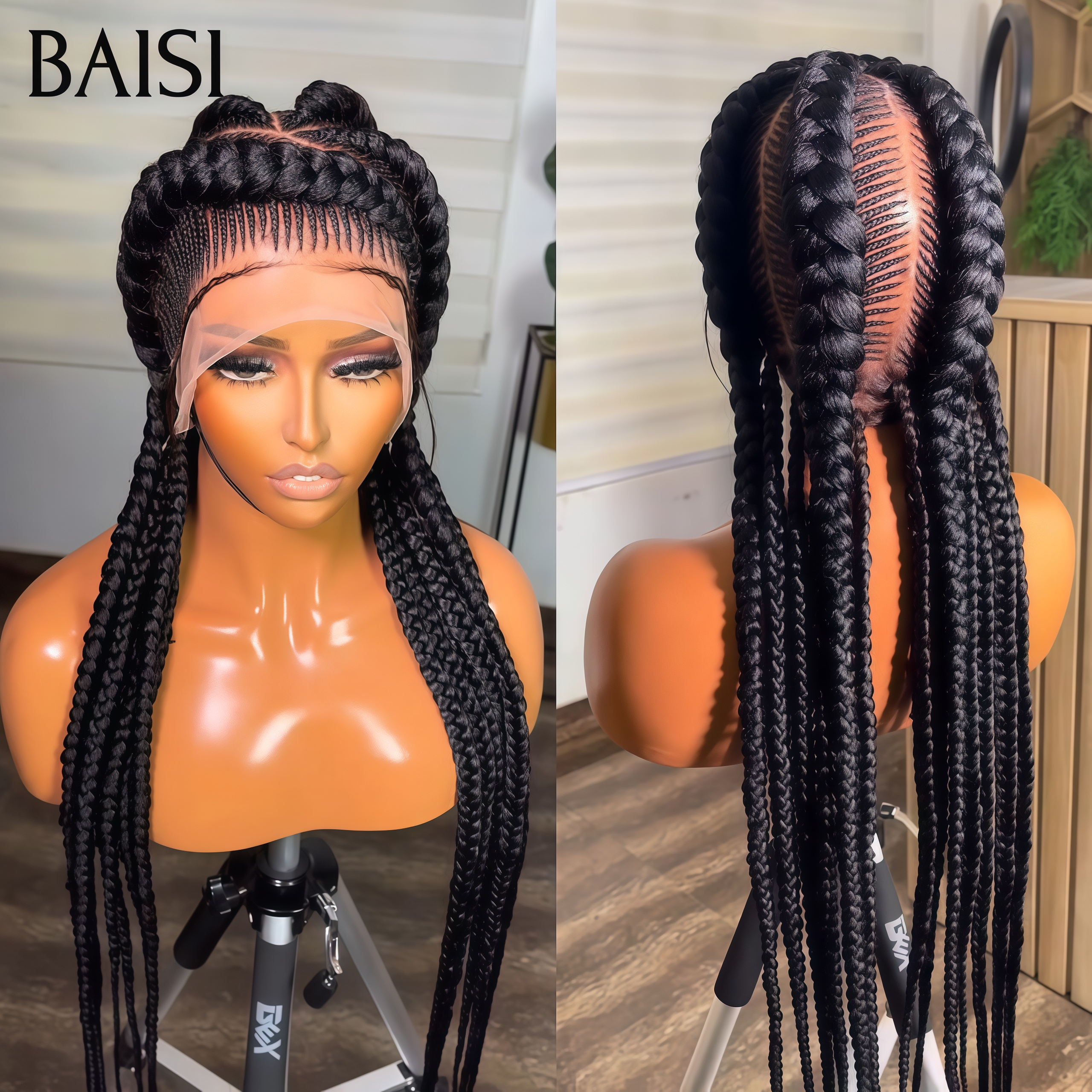 BAISI Achetez 2 perruques minimum au prix d'usine fournisseur Full Lace avec coiffure tressée natte 100% Cheveux Humains (Pas Besoins De Code)
