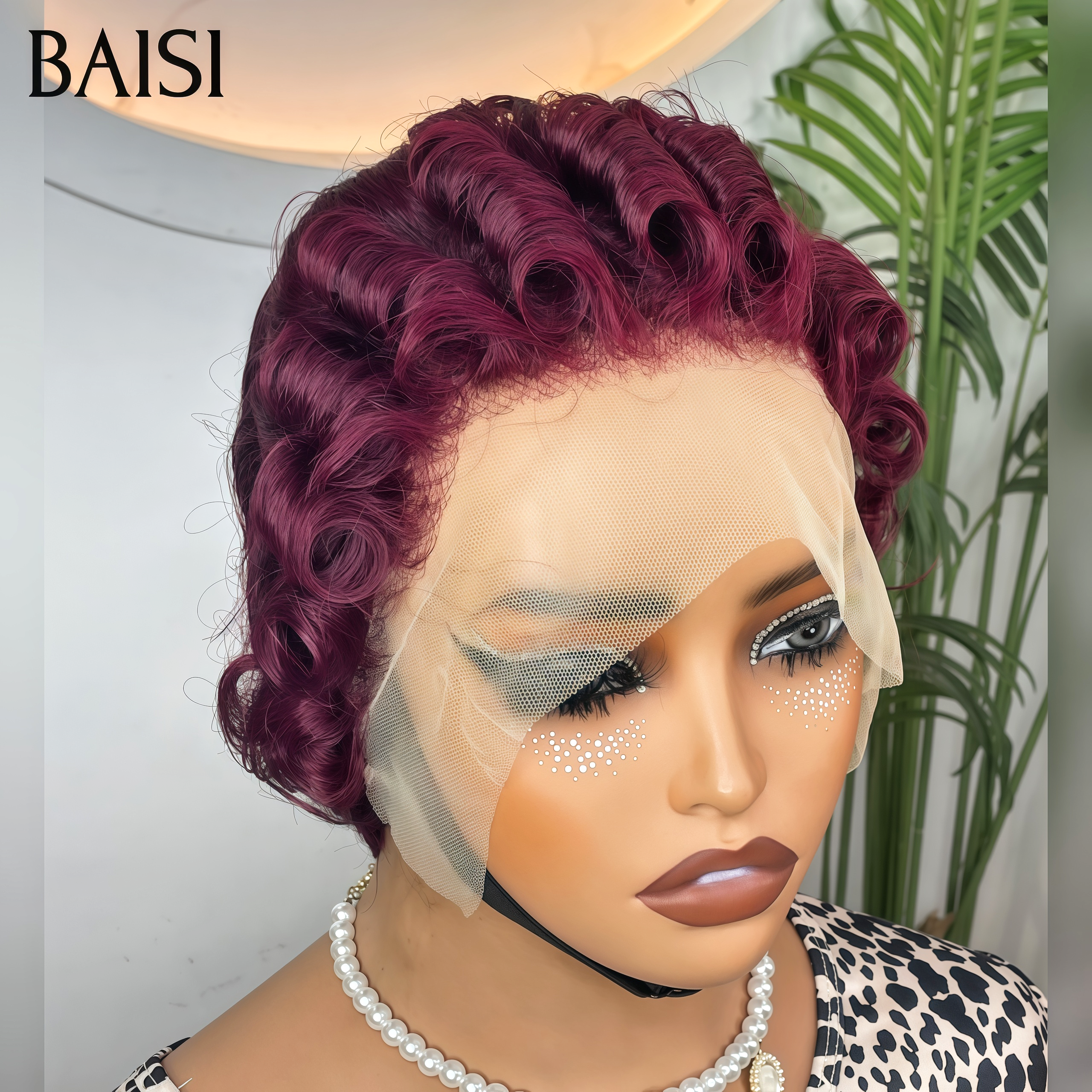 13x4 lace frontal pixie pour revendre 2 perruques 99€ finger wave en 2 couleurs Marron et Bordeaux en 100% vrais cheveux humains