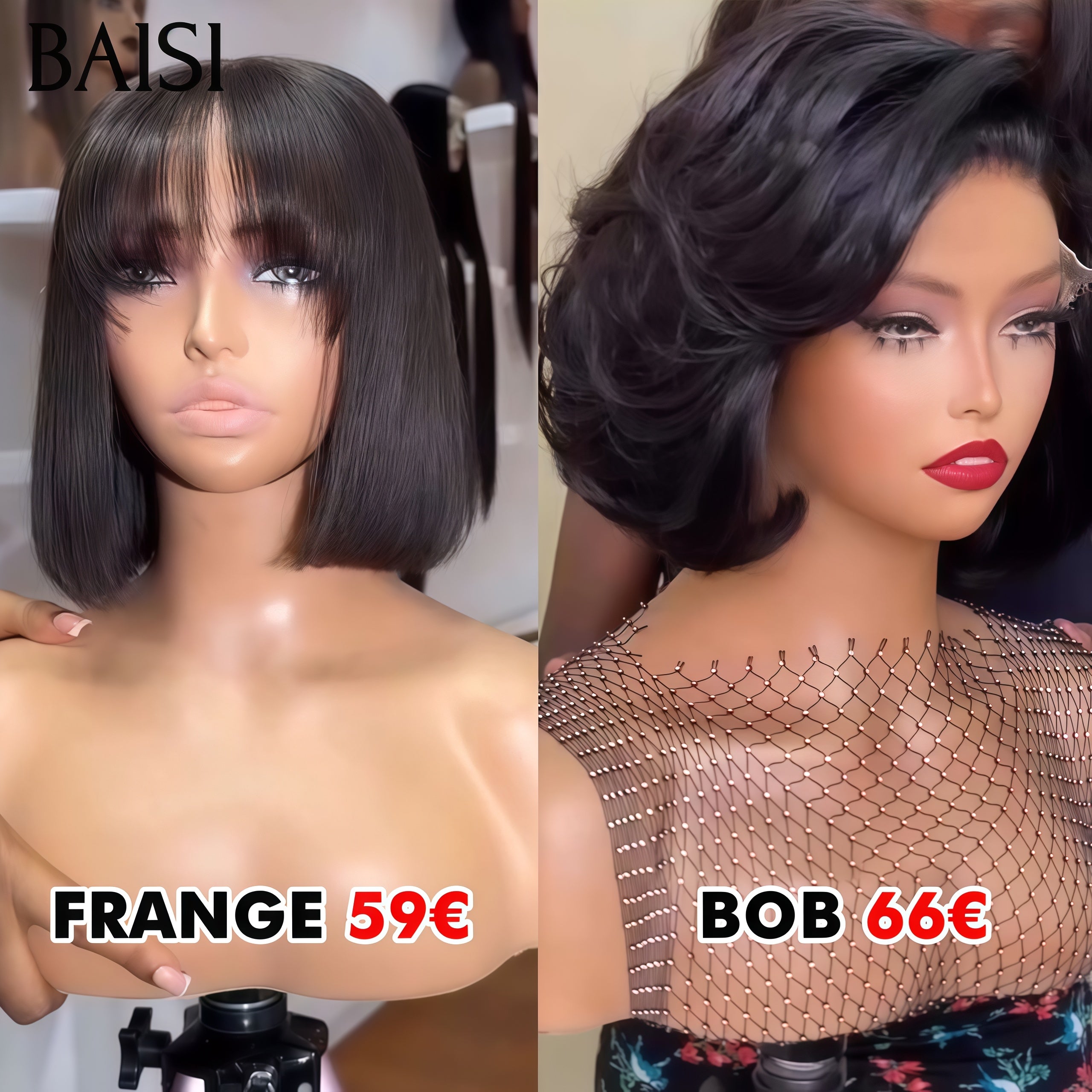 BAISI perruque Lisse BOB avec Frange 59€ 8 Pouces ou 4x4 lace closure Bob 66€ 10 Pouces BLACK FRIDAY en 100% Cheveux Humains