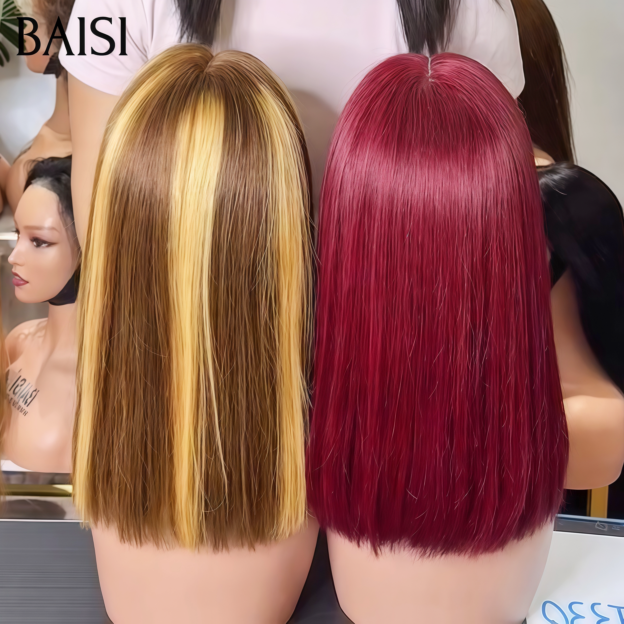 BAISI 2 Perruques 120€ Facile à Revendre 10 Pouces 13x4 lace frontal Lisse Bordeaux 99J# et 4mix27# en 100% Cheveux Humains