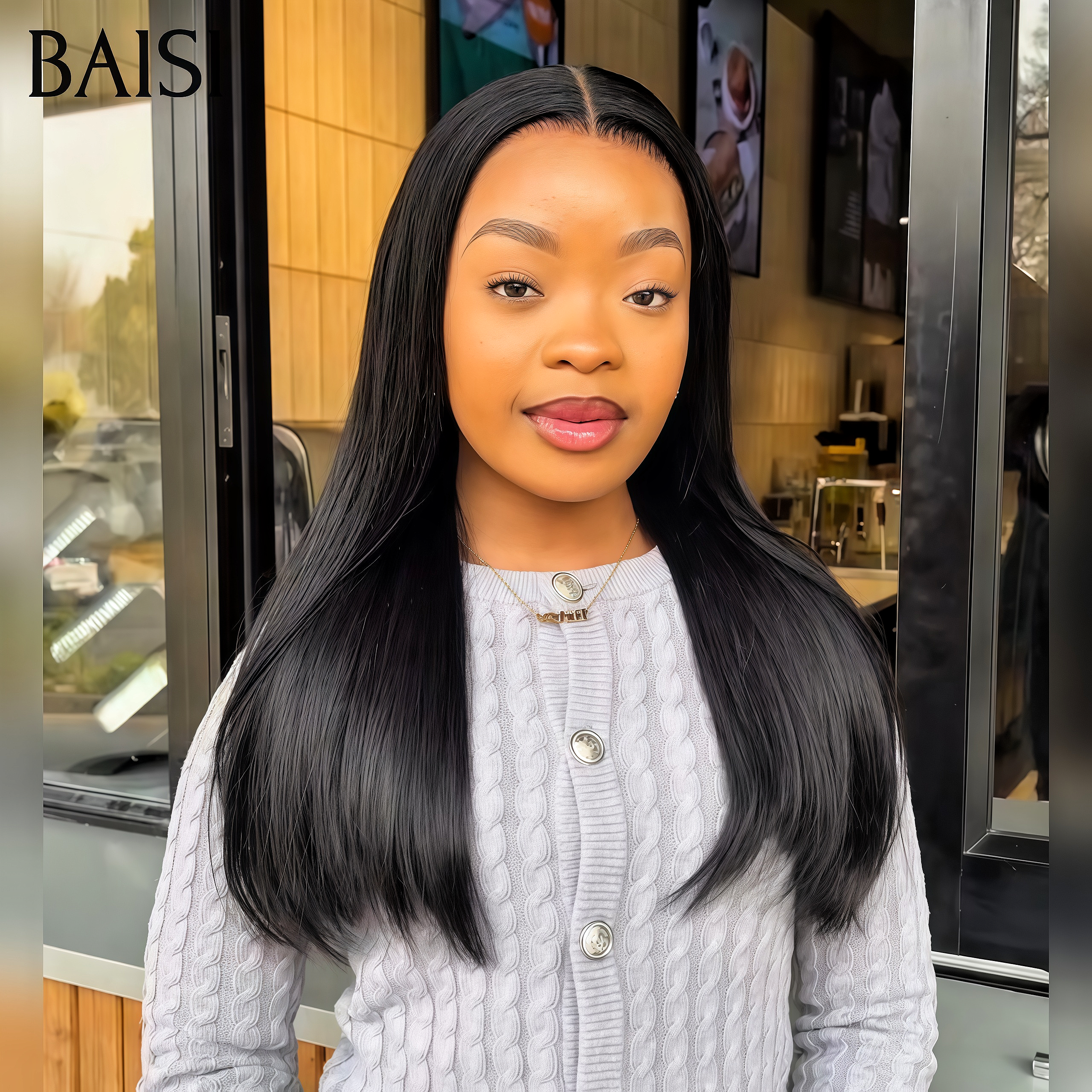 BAISI 13x4 Frontal Perruque Lisse 16 pouce 89€ en Couleur NOIR moitié prix en 100% Cheveux Humains MP50