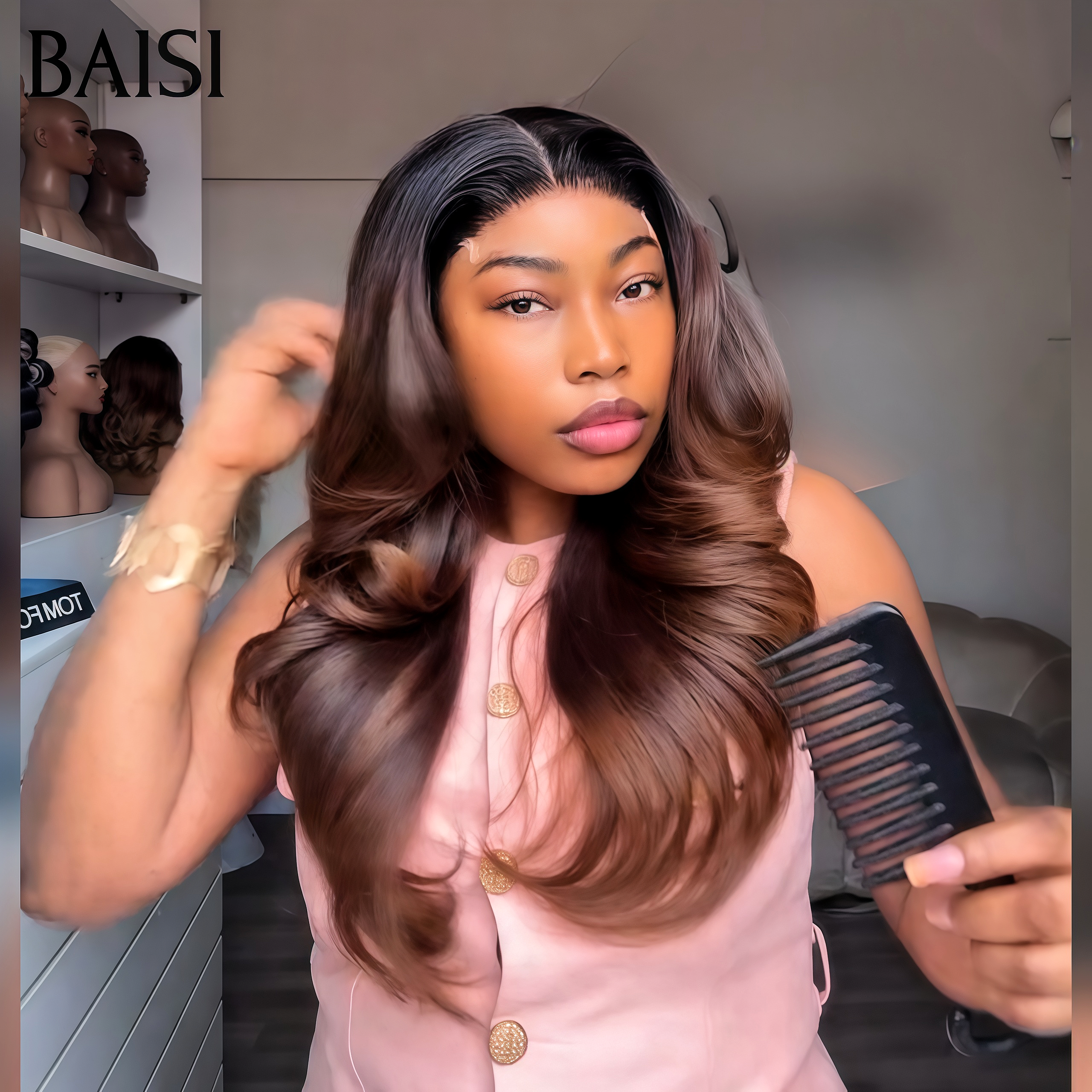 BAISI 4X4 lace perruque Bouclée Body wave 18 pouces Marron 1BT4# en haut de gamme 100% vrais cheveux humains FR38