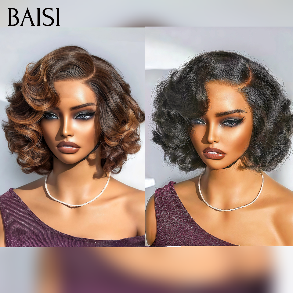 BAISI 2 Perruques 80€ bob egg wave Colis depuis L'Usine en 100% Cheveux Humains