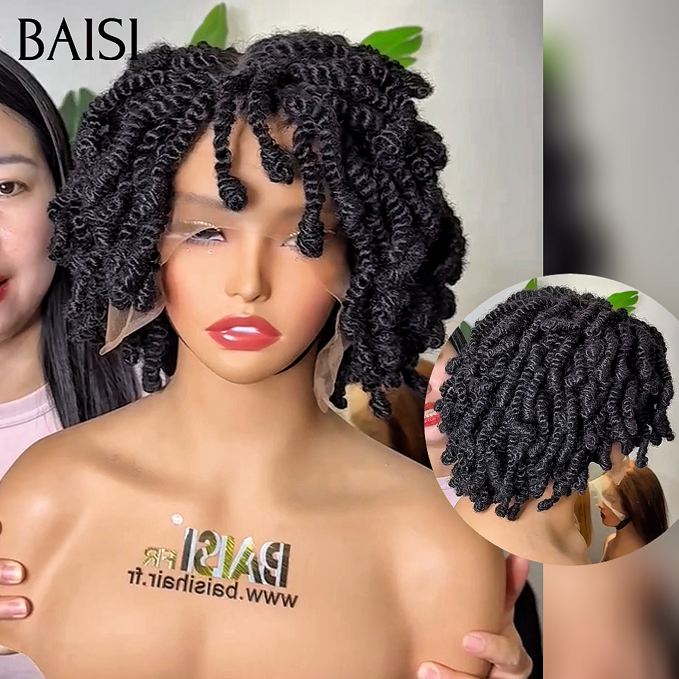 BAISI 13x4 lace frontal Perruque avec coiffure tressée natte noir BOB 80€ Nattes Noël€ 100% Identique 100% Cheveux Humains