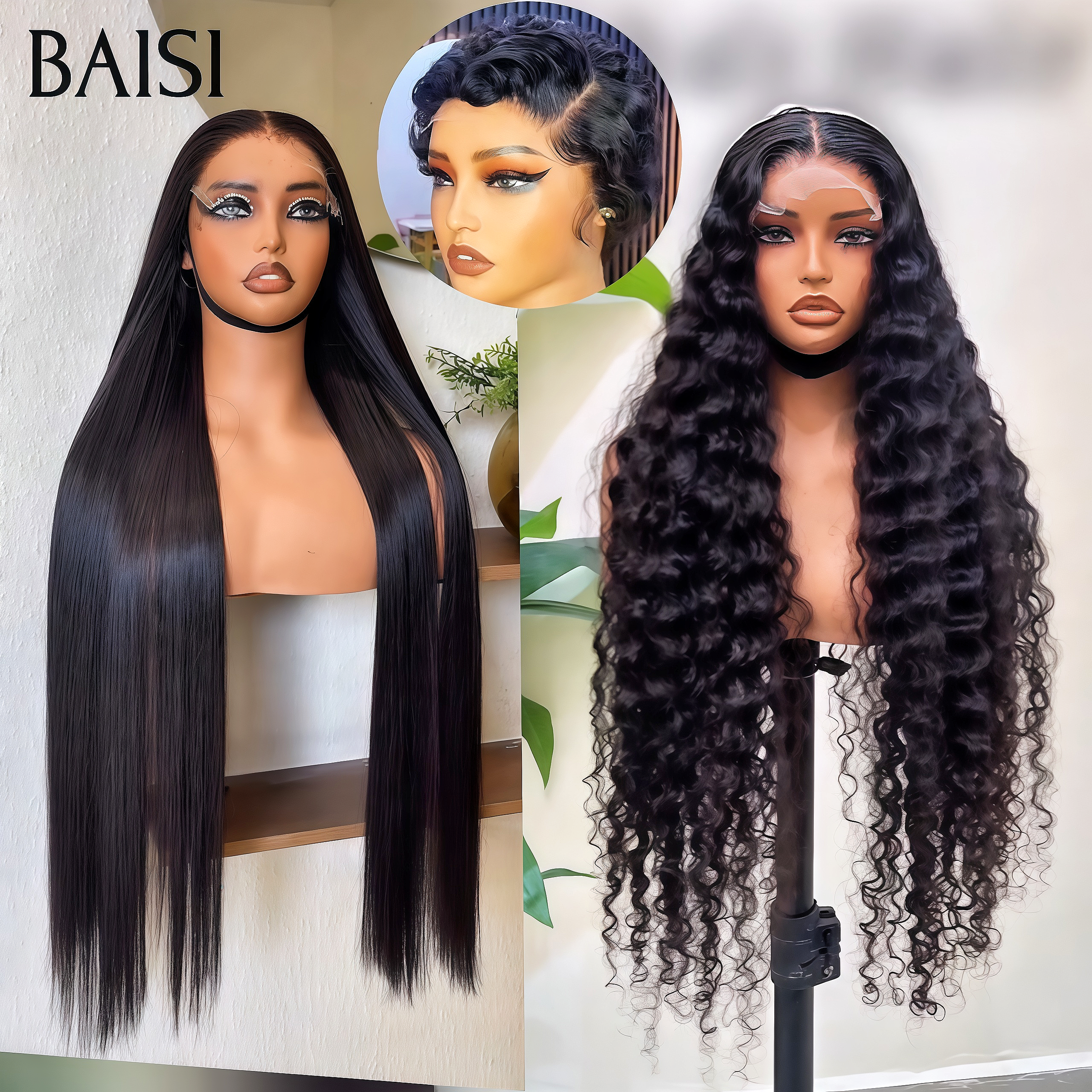 BAISI Achetez 2 + 1 Gratuite = 209€ 13X4 lace frontal curly wave et lisse 20 pouce en 100% vrais cheveux humains Code: VIP100
