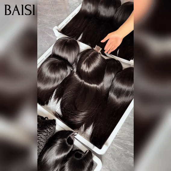 BAISI Acquista almeno 2 parrucche al prezzo di fabbrica fornitore Lace closure Parrucca Liscia Nera Senza Colla Lace già tagliata Facile da Indossare in 100% Capelli Umani Veri (Nessun Codice Necessario)