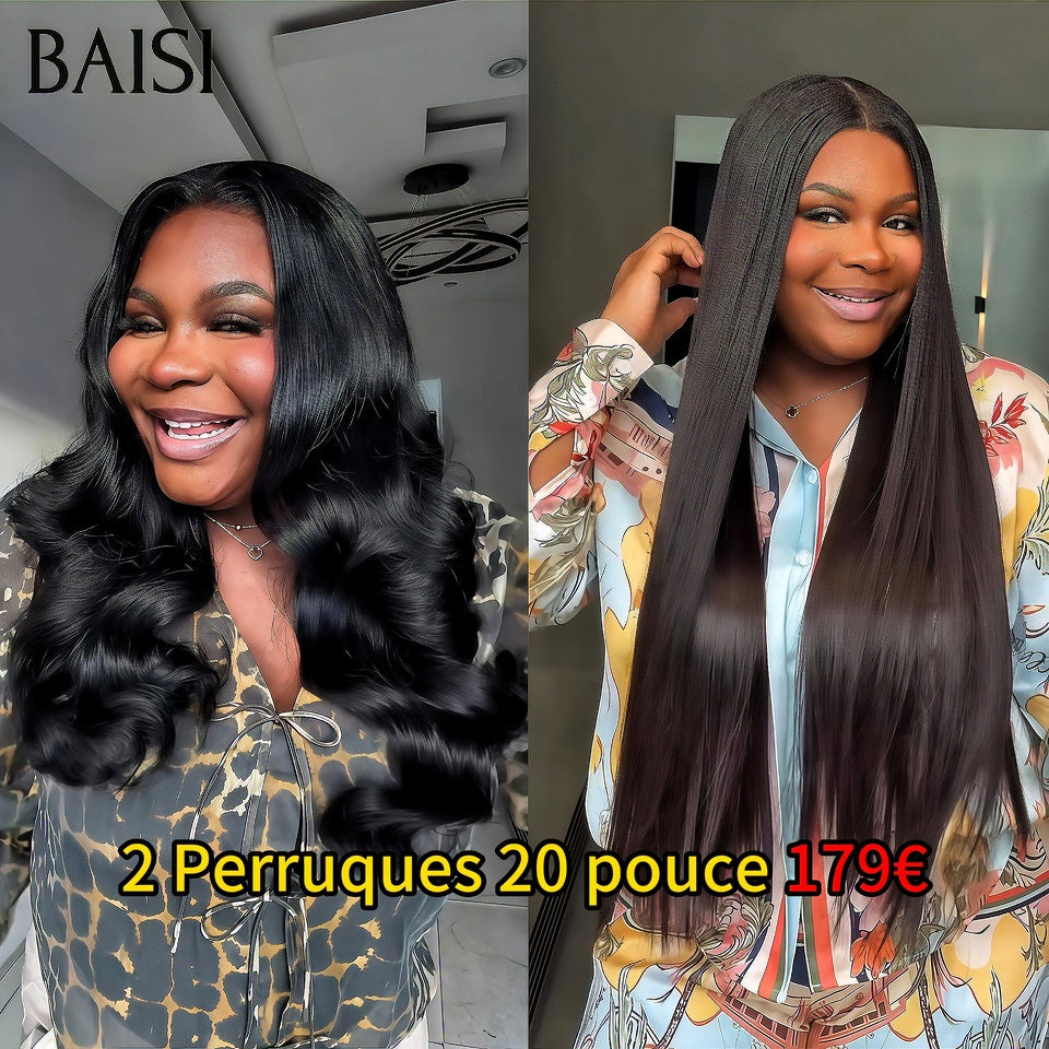 BAISI 2 Perruques Réduction avec code promo avec lace frontal Body wave et Lisse en 100% vrais cheveux humains
