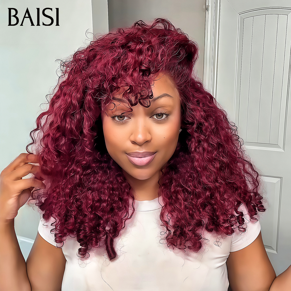 BAISI 13x4 Lace Frontal Wig Body Wave Highlight Burgundy Mixed Bright Red in 100% Human Hair