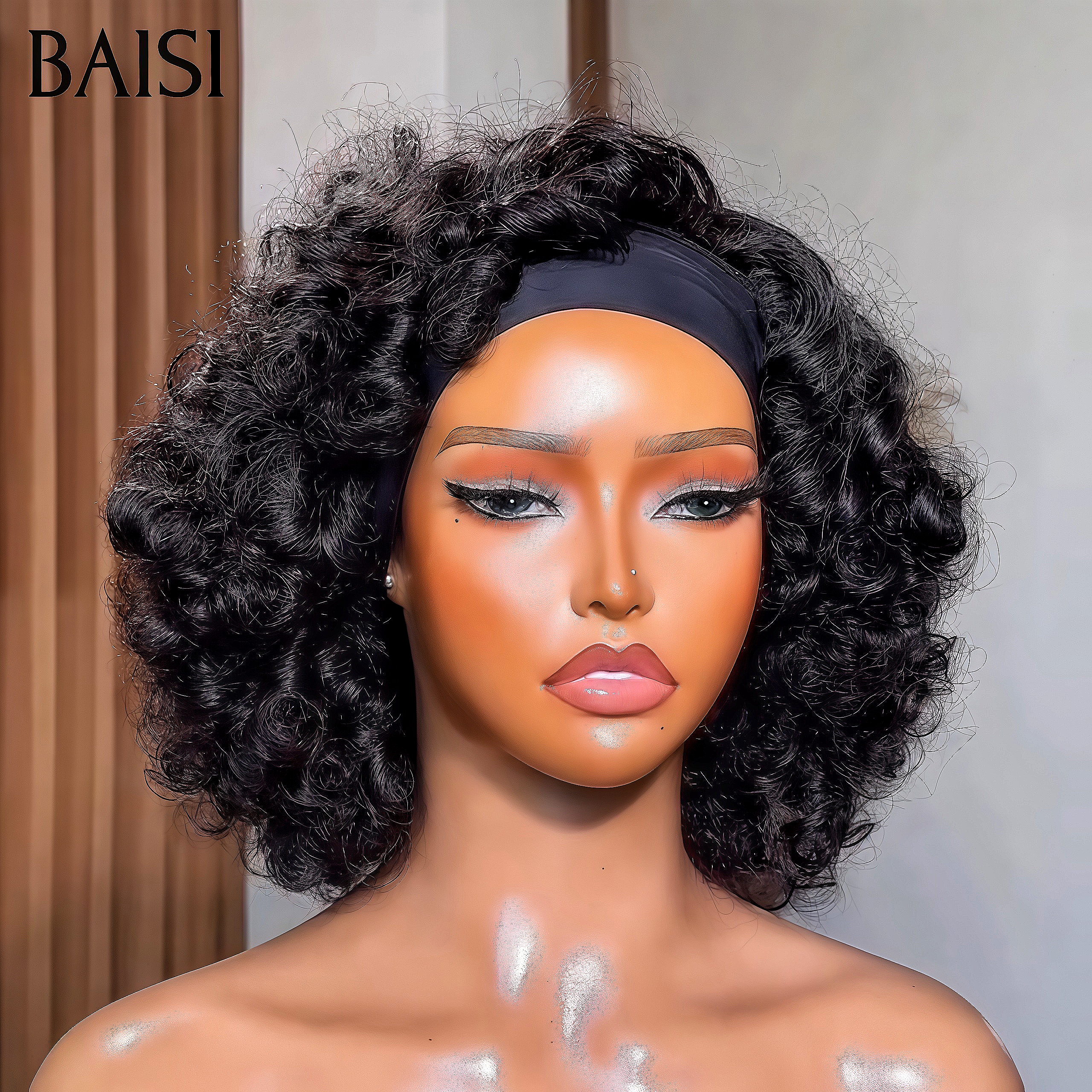 BAISI Parrucca Fascia Riccia Onde Naturali Realizzata a Macchina 14 pollici 79€ in 100% Capelli Umani