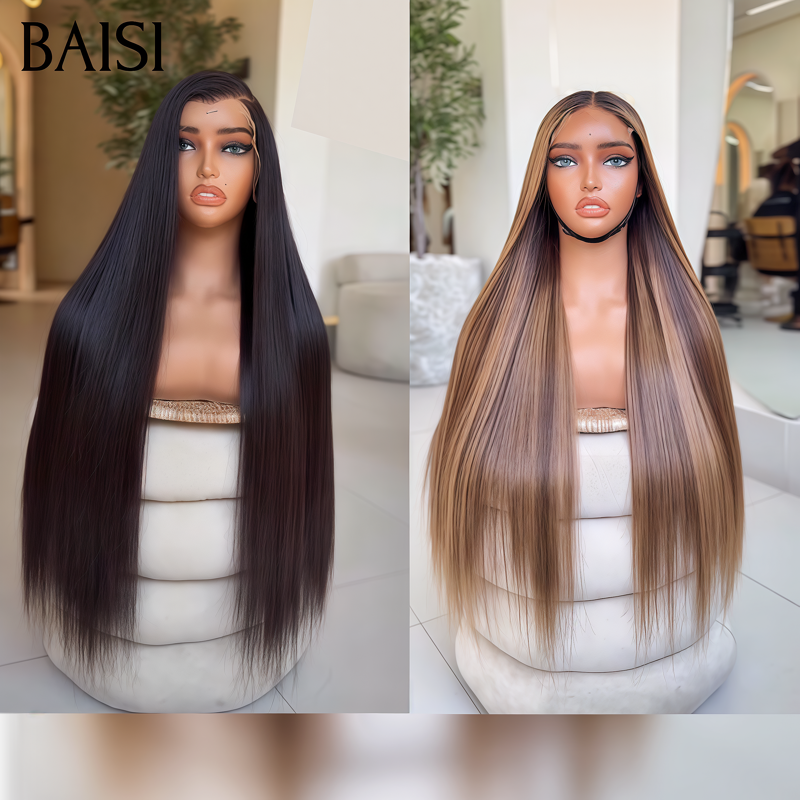 BAISI 2 Perruques 189€ Facile à Revendre 20 Pouces 13x4 lace frontal Lisse Noir et 4mix27 en 100% Cheveux Humains