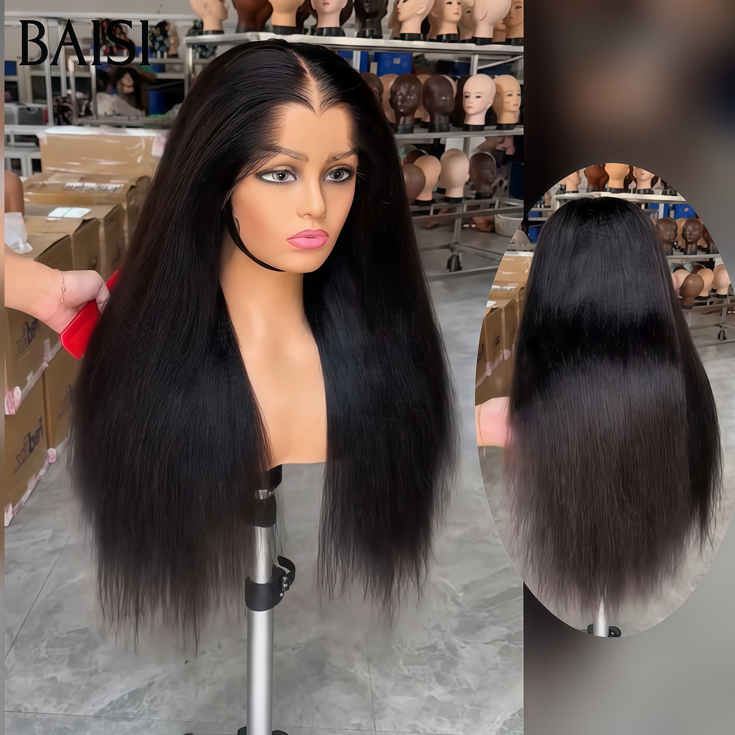 BAISI Achetez 2 perruques minimum au prix d'usine fournisseur en France TVA 0€ 48H arrivé 4X4 Closure Perruque Naturelle Kinky Straight 200% Densité