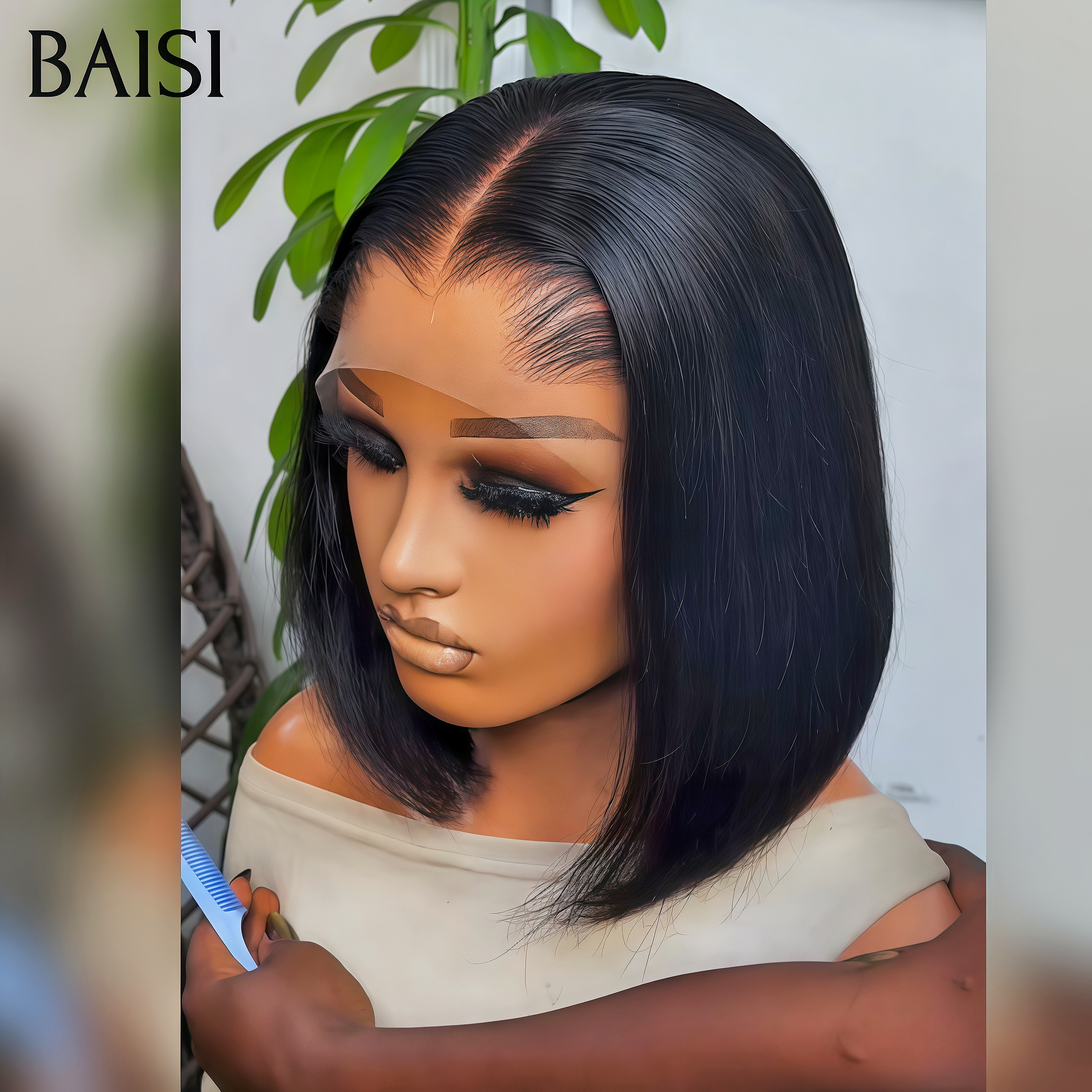 Peluca BAISI BOB, peluca lisa de cabello humano liso de Color personalizado