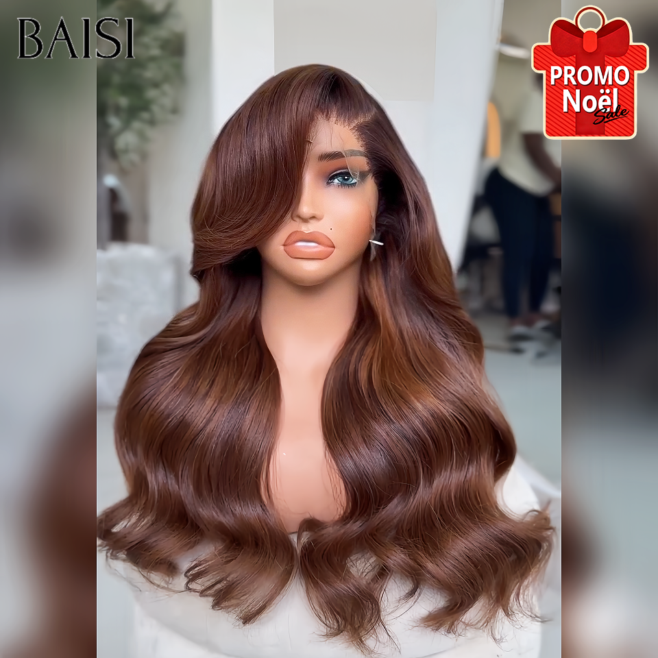 BAISI 13X4 lace frontal perruque Body wave en haut de gamme Marron 100% vrais cheveux humains