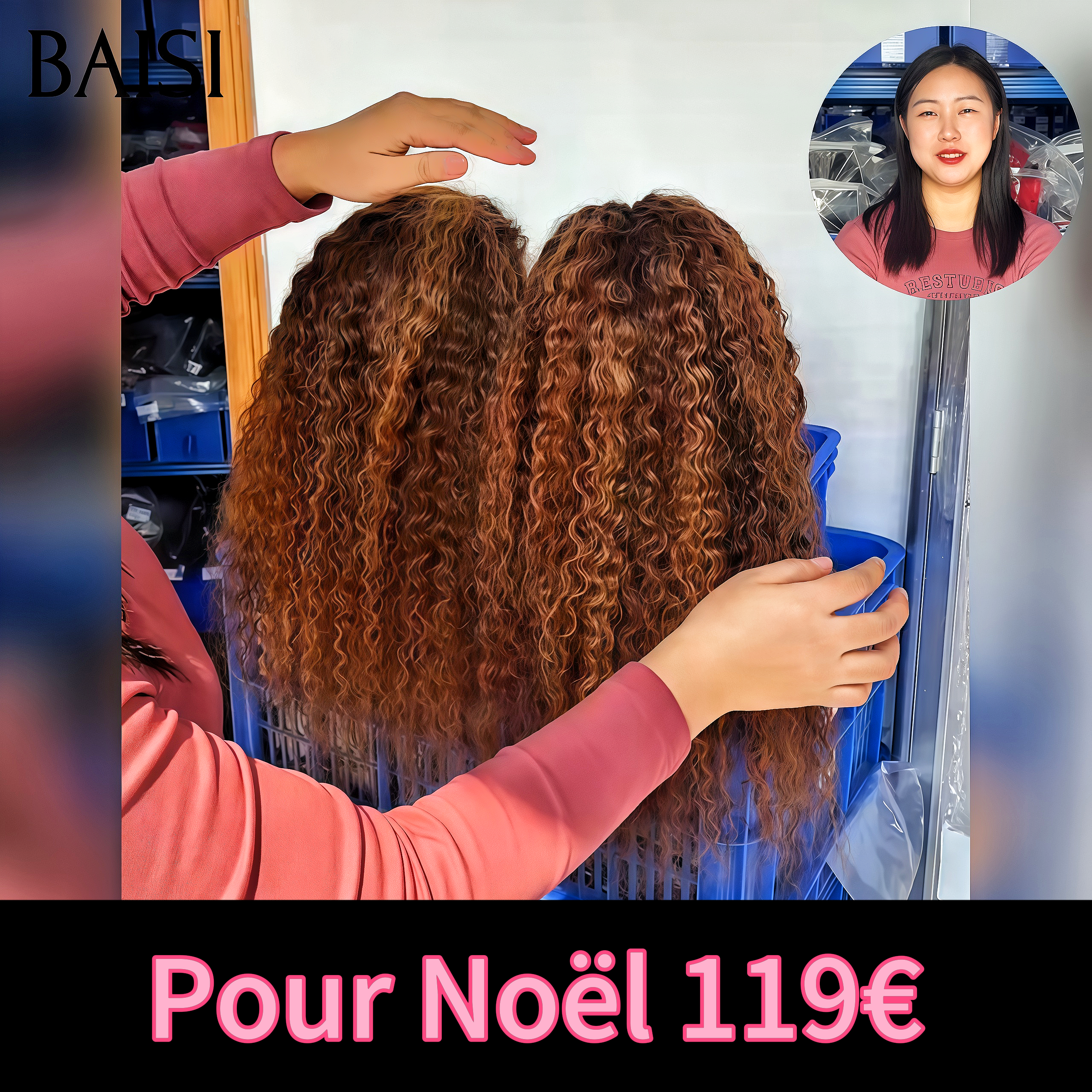 BAISI Perruques pour revendre 119€ 13x4 lace frontal curly wave 18 Pouces en couleur Marron Mixte Miel en 100% Cheveux Humains