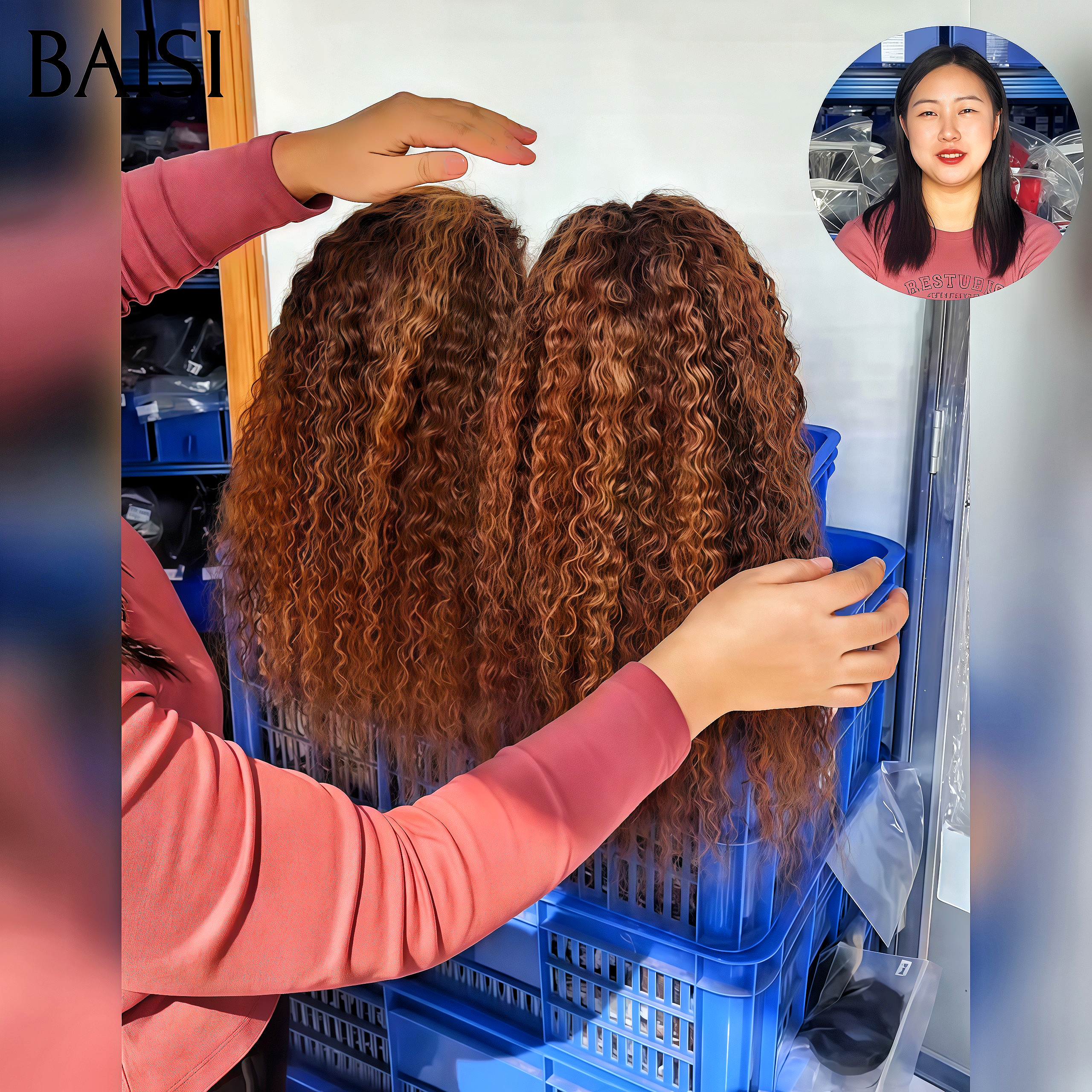 BAISI Perruques pour revendre 99€ 13x4 lace frontal curly wave 18 Pouces en couleur Marron Mixte Miel en 100% Cheveux Humains