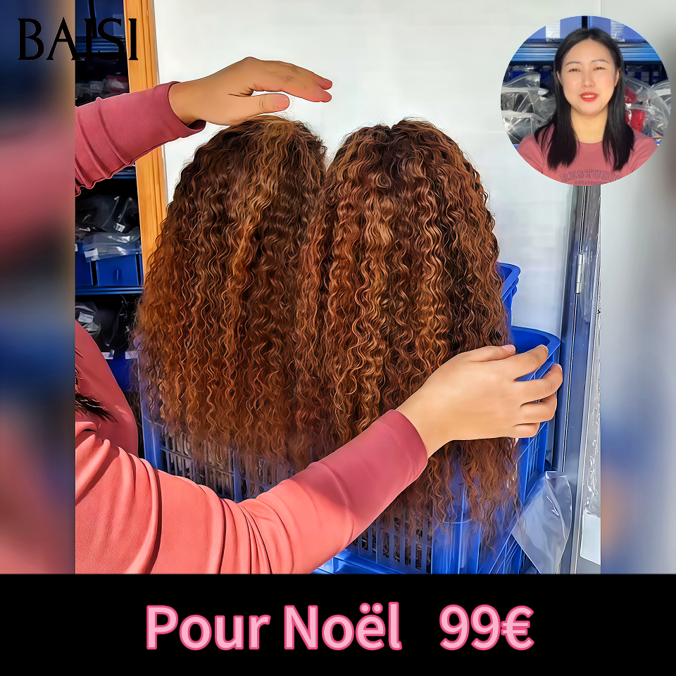 BAISI Perruques pour revendre 99€ 13x4 lace frontal curly wave 18 Pouces en couleur Marron Mixte Miel en 100% Cheveux Humains