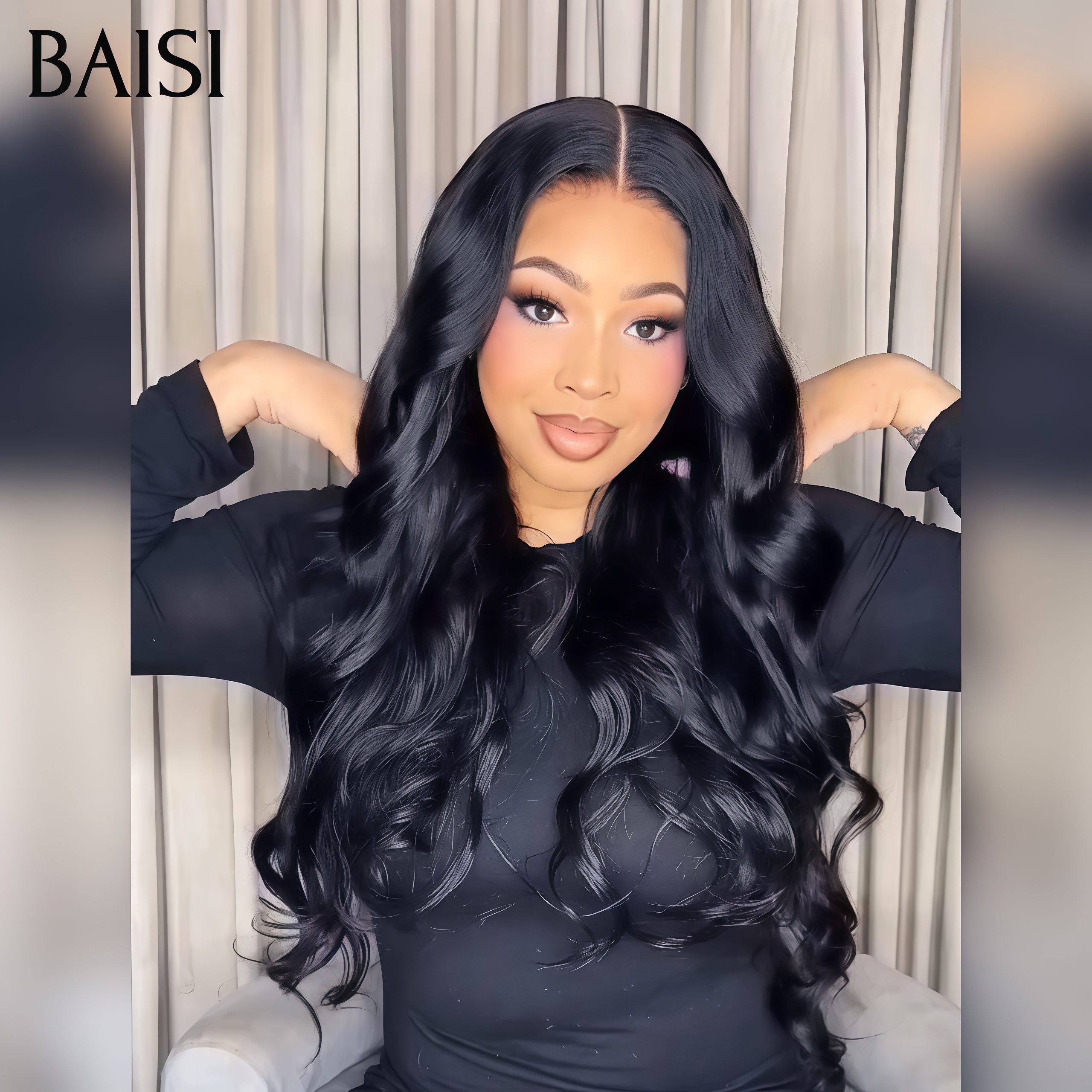 BAISI Perruque avec 13x4 lace frontal noir Body wave promo 24 pouces 109€ De Bonne Qualité 100% Cheveux Humains