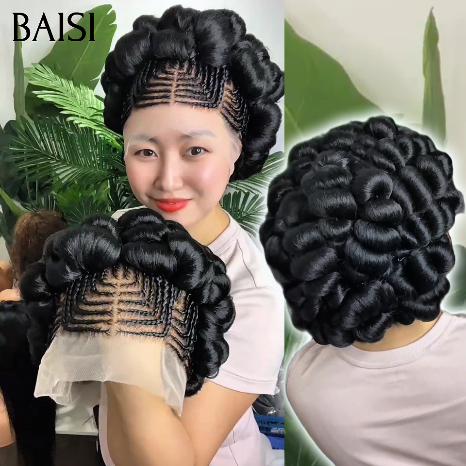 BAISI Nouvelle Arrivée Perruques Moitié Prix 13x4 frontal Lace avec Chignon de nattes NOIR En 100% cheveux humains