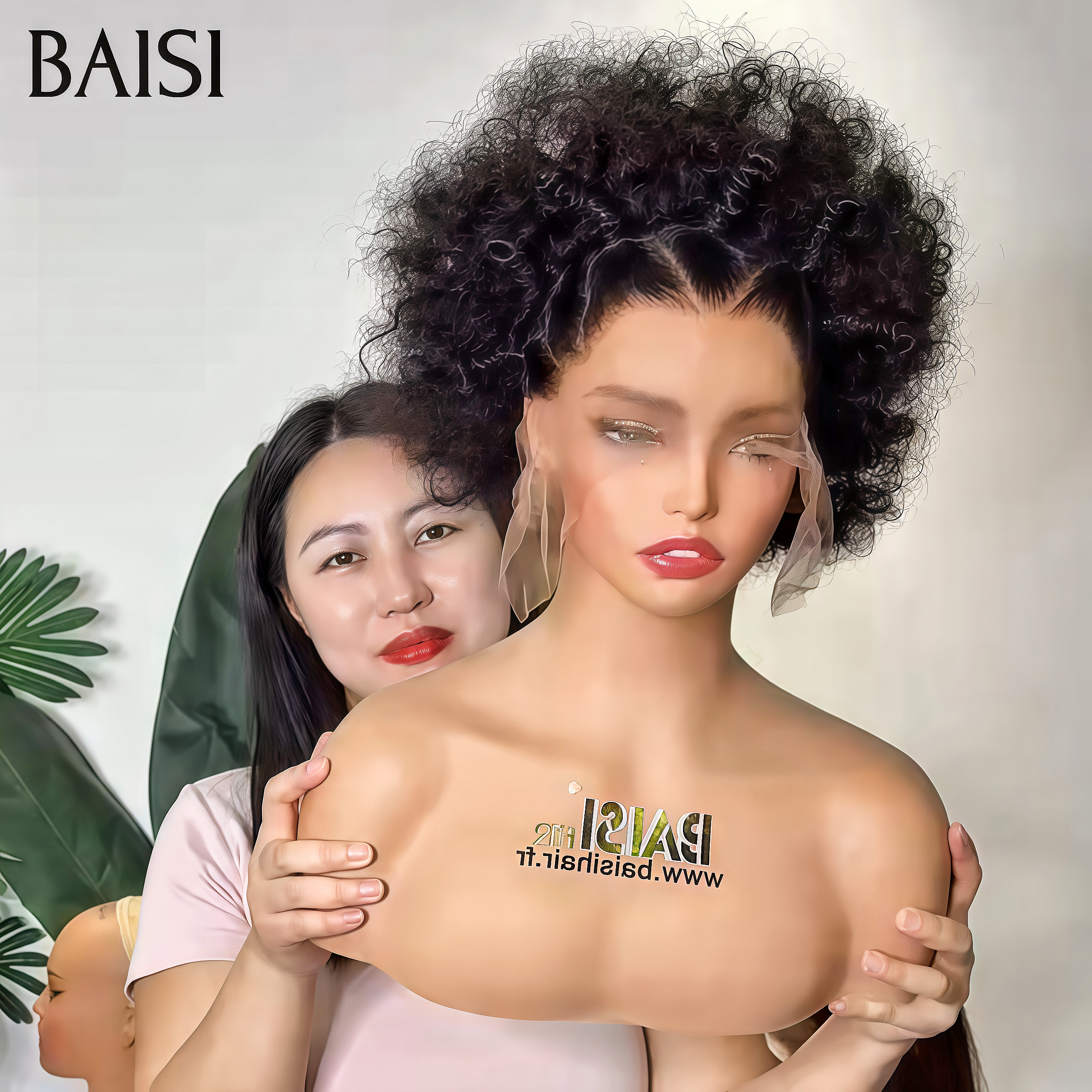 BAISI 13x4 lace frontal Perruque Prix Unique 80€ afro curly NOIR Chignon de nattes Moitié prix 100% Cheveux Humains