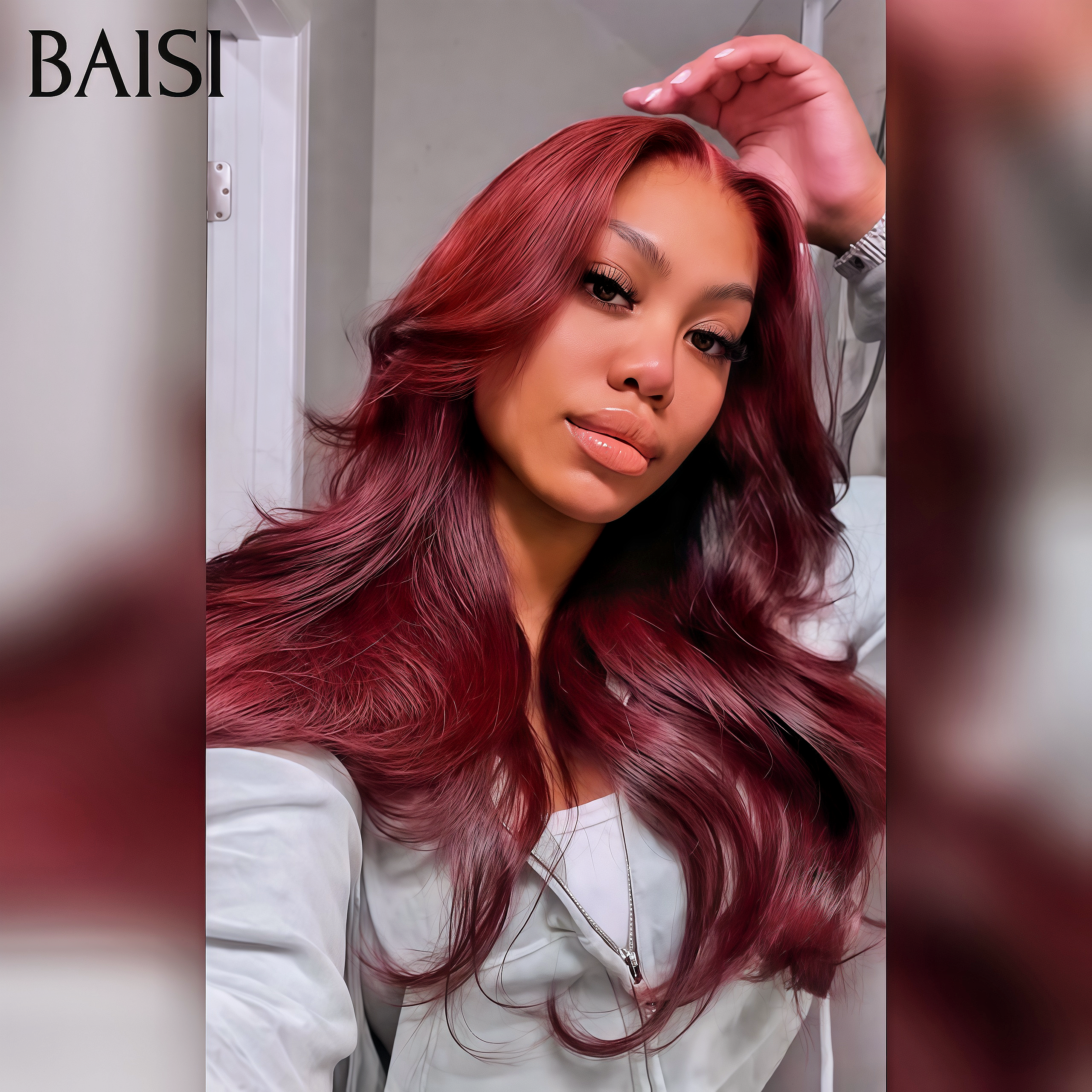 BAISI 13X4 Perruque Body Wave En Bordeaux #99J Pré-plucked Pas Besoin de Colle en 100% Raw Hair Lace déjà couper