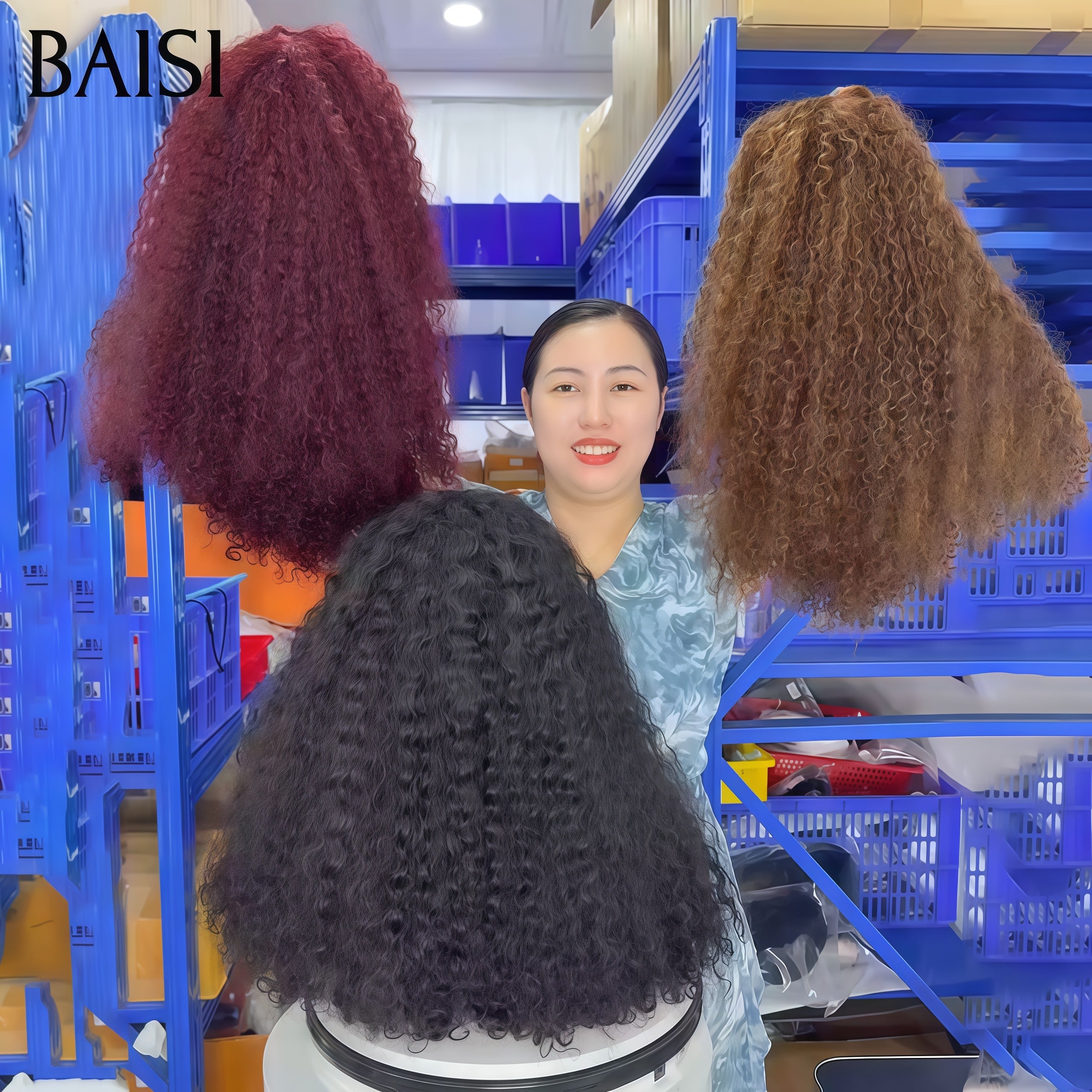BAISI 3 Perruques 220€ promotion 100% Vietnam Hair lace Closure Perruque water wave Bouclée Frisée 12 Pouces Volume de 250% 3 couleurs en 100% Cheveux Humains