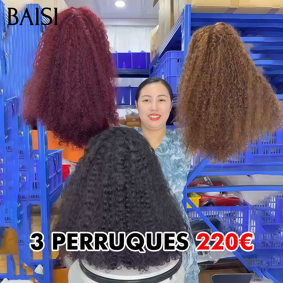 BAISI 3 Perruques 220€ promotion 100% Vietnam Hair lace Closure Perruque water wave Bouclée Frisée 12 Pouces Volume de 250% 3 couleurs en 100% Cheveux Humains