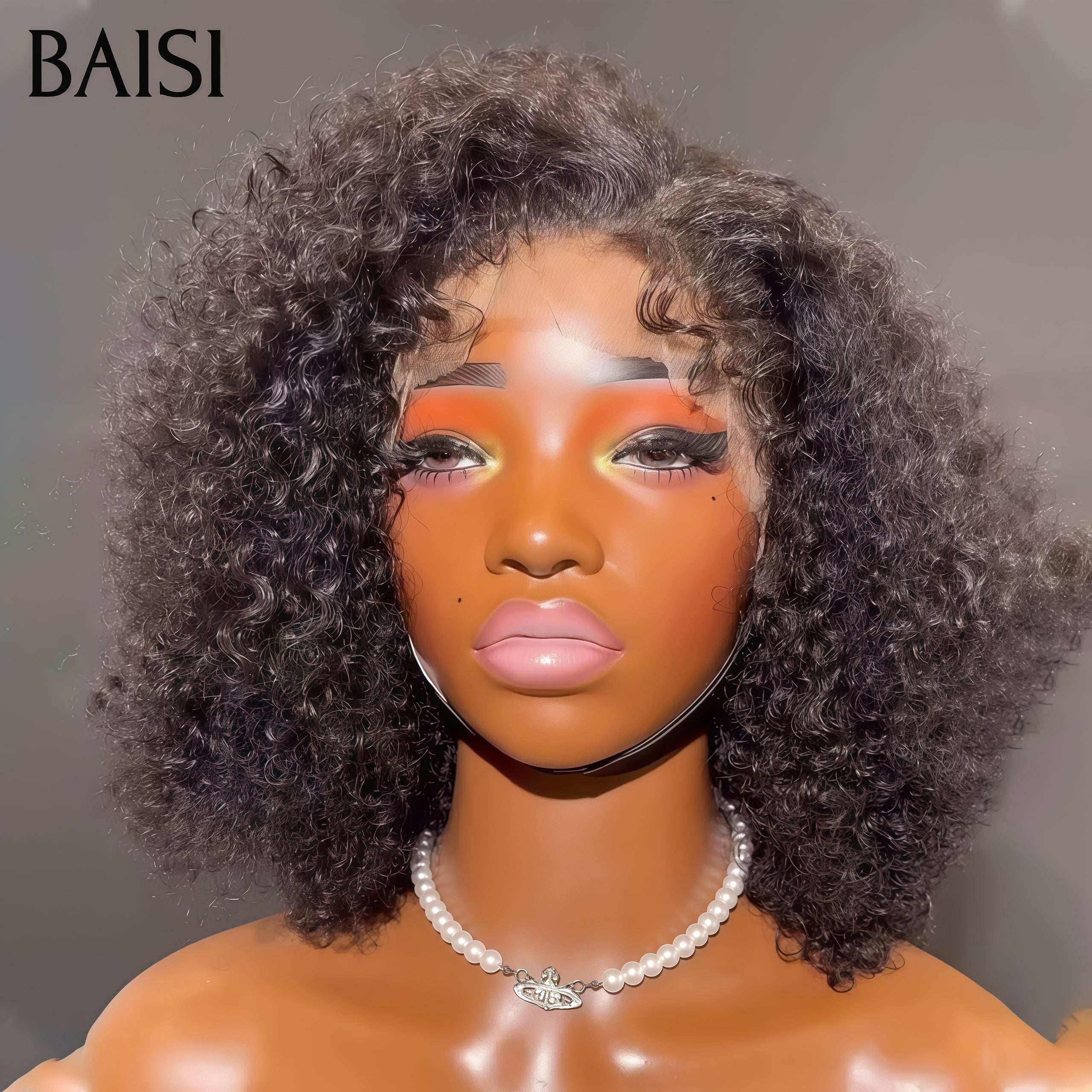 BAISI 13X4 Lace Perruque curly Wave noir 10 Pouces 66€ en 100% vrais cheveux humains BS65