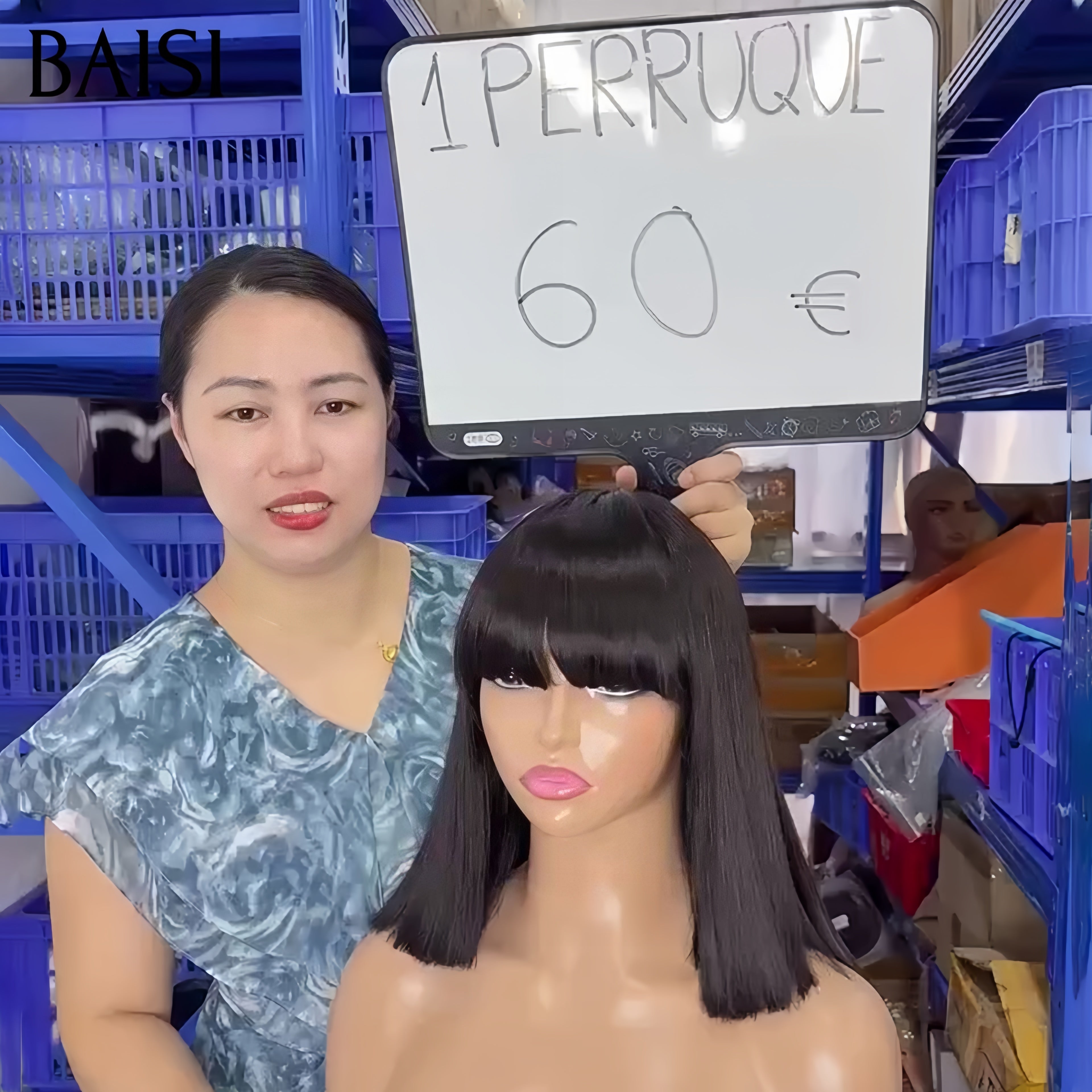 BAISI promo 2x4 lace Perruque Bob Lisse avec frange noir 10 pouces 60€ 100% Vietnam Hair sans colle en 100% Raw Hair Lace déjà couper