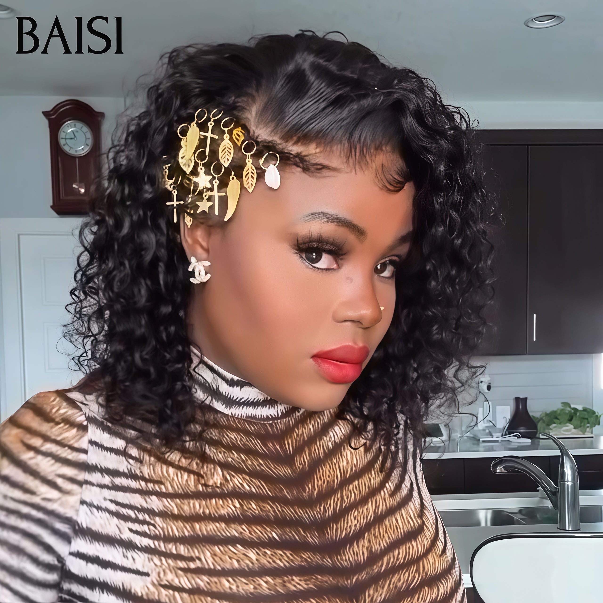 BAISI lace frontale perruque 14 Pouces curl wave avec coiffure tressée natte 89€ 100% cheveux humains