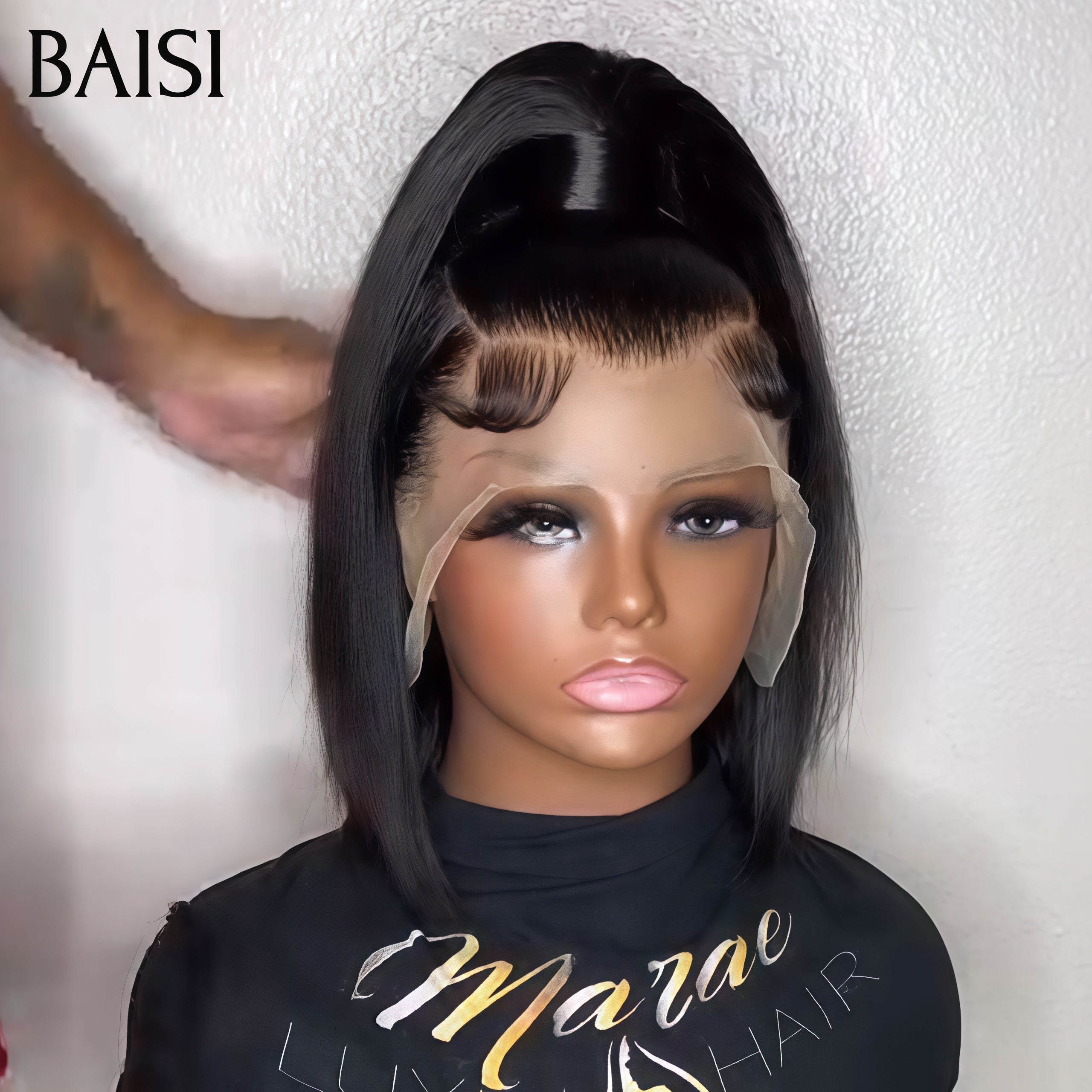 BAISI Promotion 13x4 Lace frontal Perruque noir lisse 10 pouces Coiffure comme la vidéo 69€ 100% Cheveux Humains