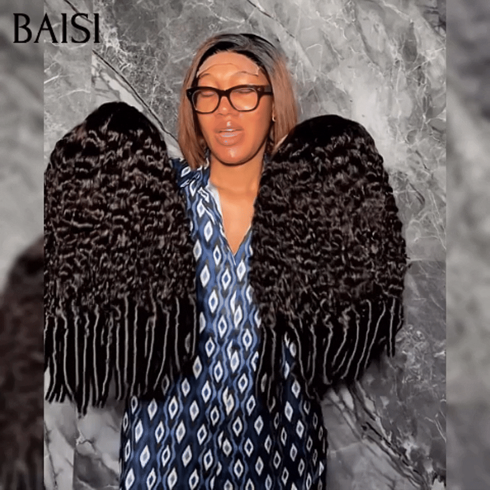 BAISI 13X4 lace frontal Perruques de Luxe Spring Curly Wave NOIR A1 Fabriquées par les cheveux double drawn mèches vièges volume plus de 20 ans d' utilisations 100% Cheveux Humains