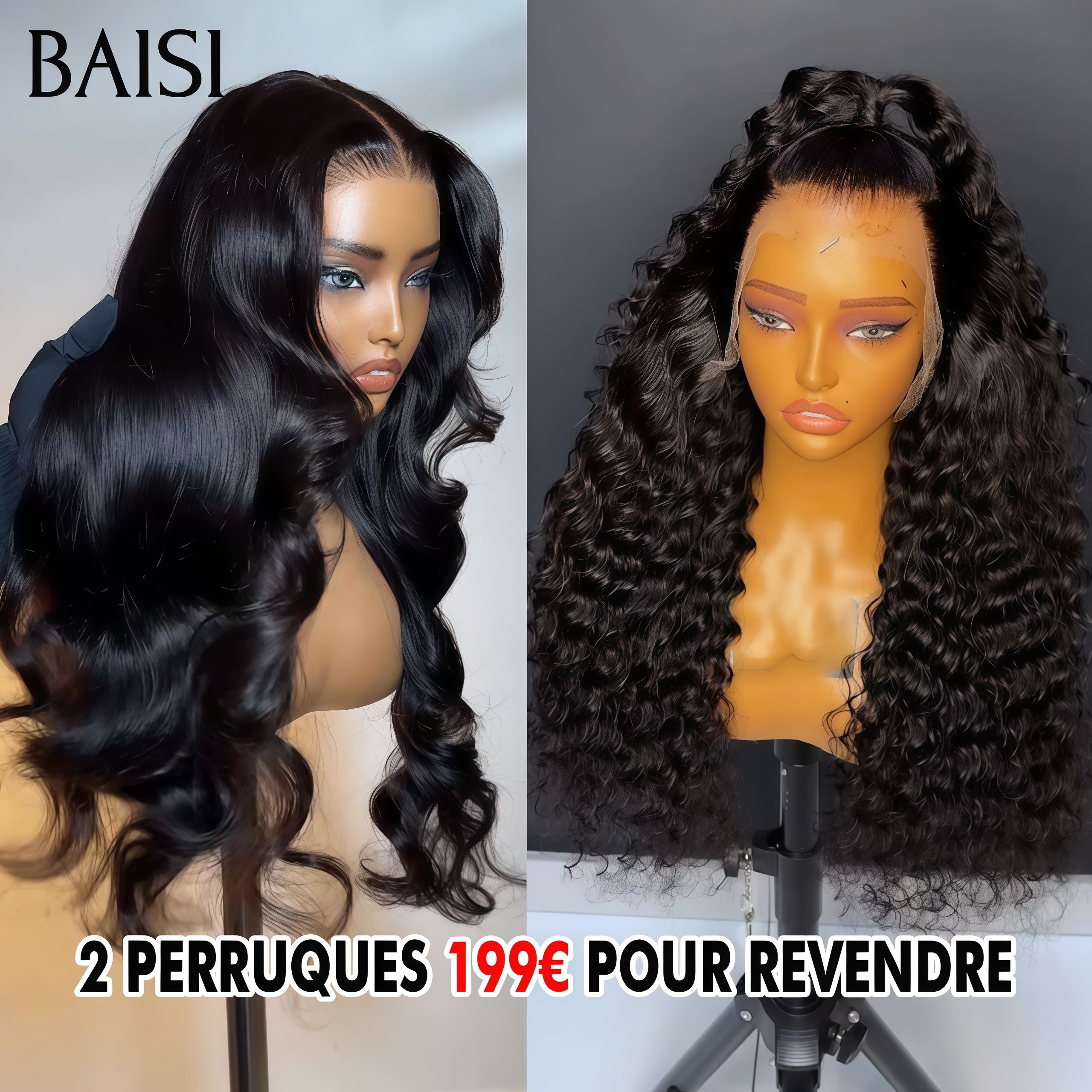 BAISI vente flash 2 Perruques 199€ pour revendre 22 Pouces 13x4 lace curly wave et 4x4 lace closure Body wave en 100% vrais cheveux humains