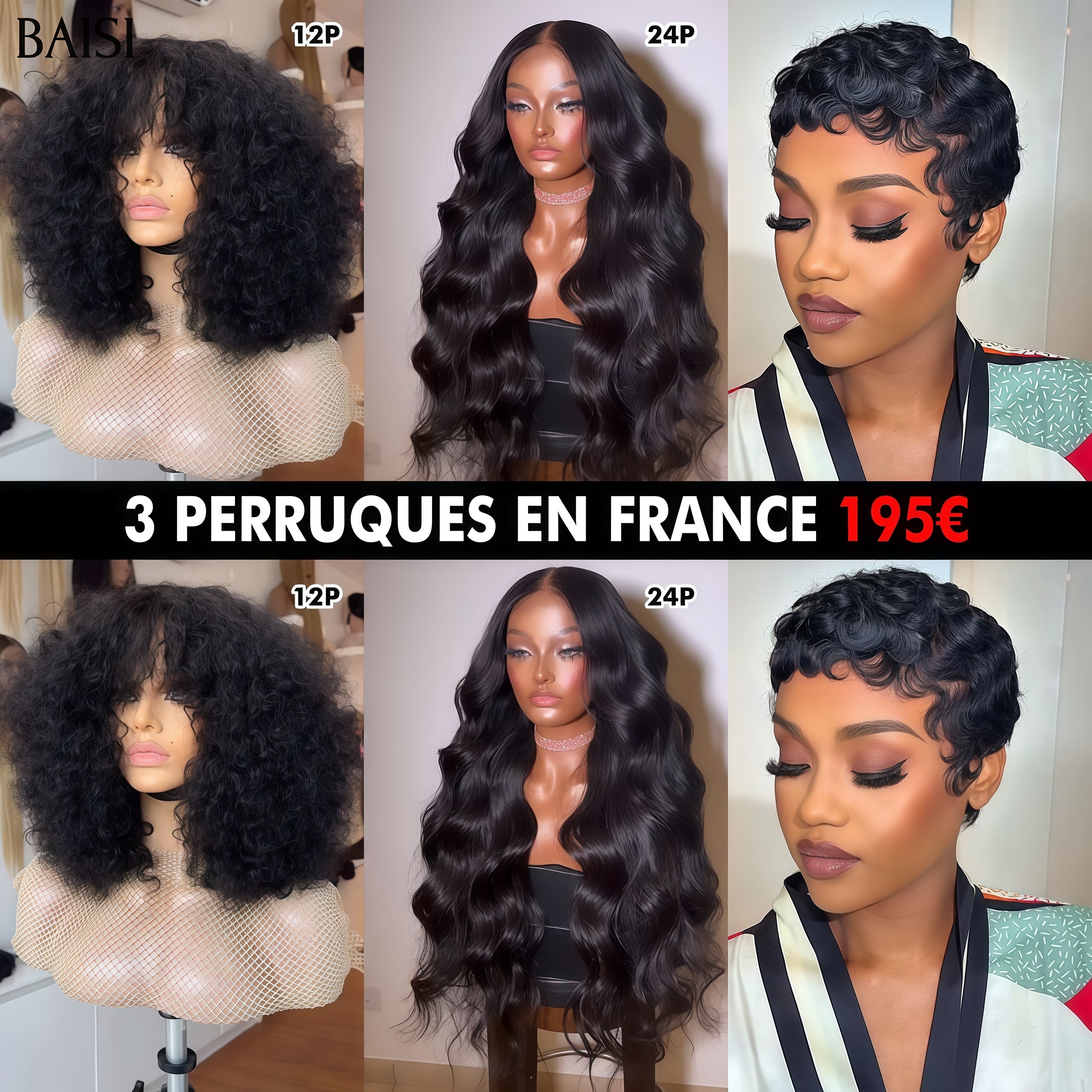 BAISI Bündel von 3 Perücken Erschwinglich 206 Euro aus 100% Echthaar von guter Qualität in brasilianischen Indianersträhnen