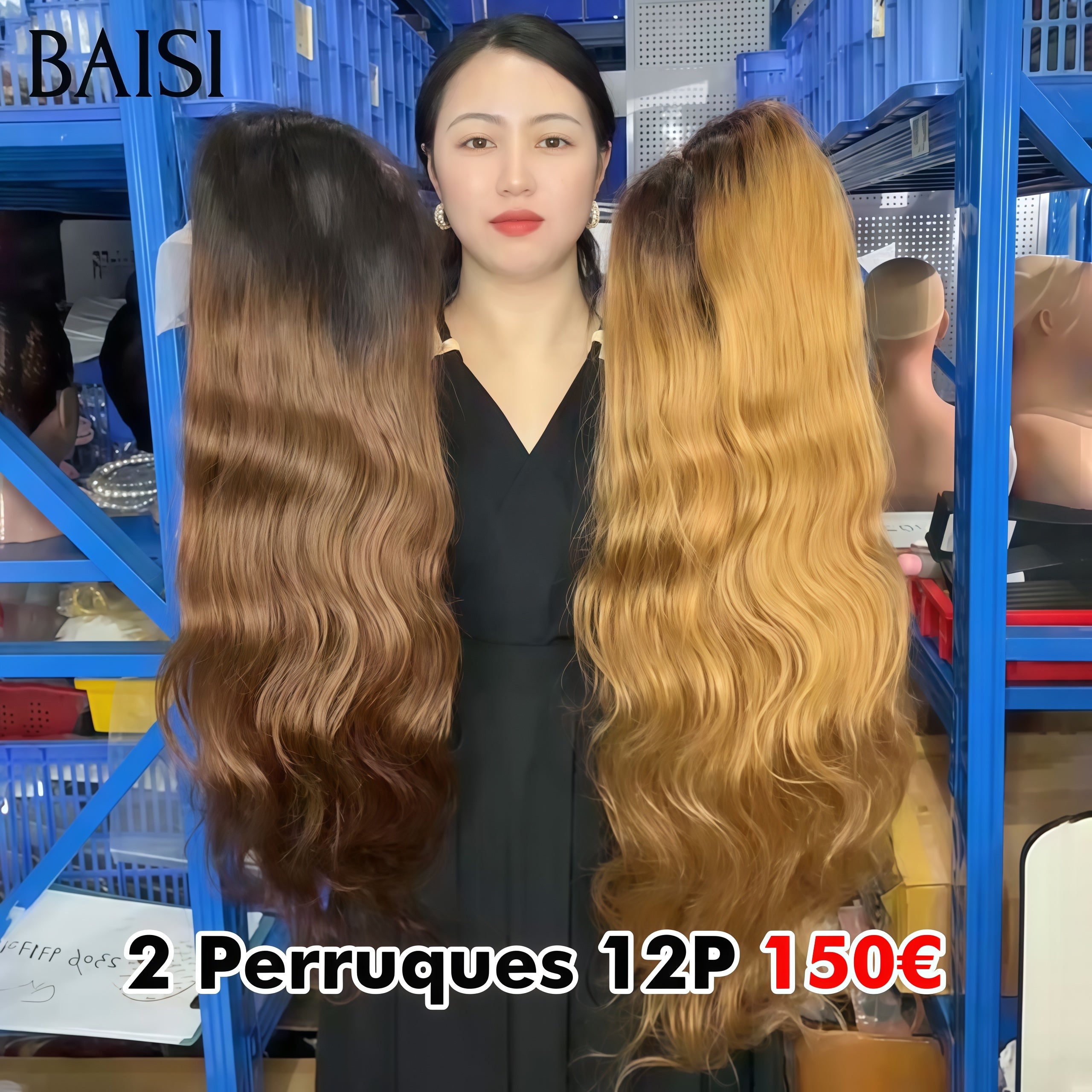 BAISI Promotion 2 perruques 150€ 13X4 lace frontal 12 Pouces en couleur Marron et Miel 100% vrais cheveux humains