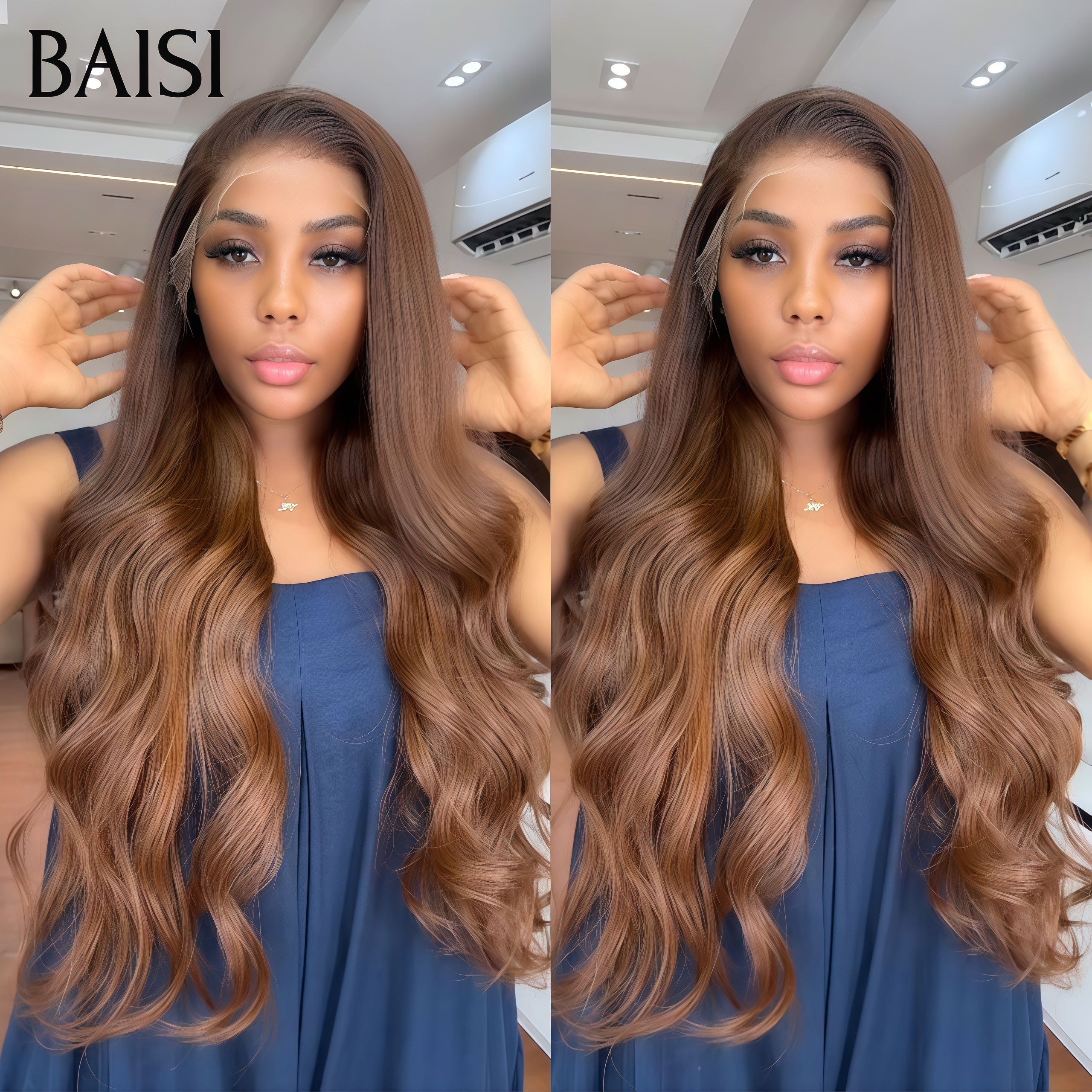 BAISI 13x4 Lace Frontal Perruque Body Wave Marron 30 Pouce 200€ Sans Colle Lace déjà couper Facile à Porter En 100% Cheveux Humains