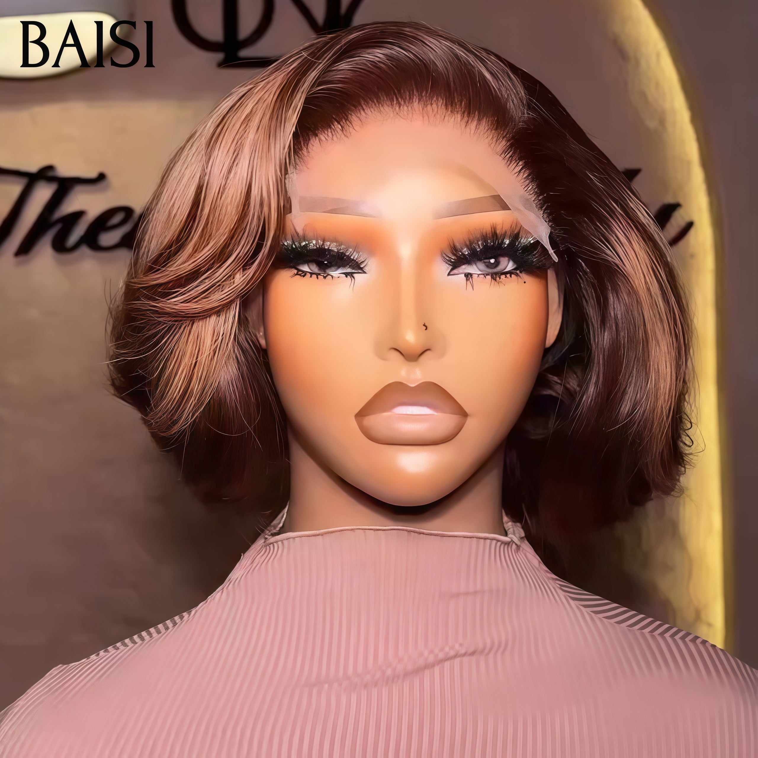 BAISI Pixie 45€ 13x4 lace frontal Lisse ou Coupe 89€ 13X4 Lace Frontal Perruque Bouclée Wave Qualité TOP en Couleur Mixte miel en 100% Cheveux Humains