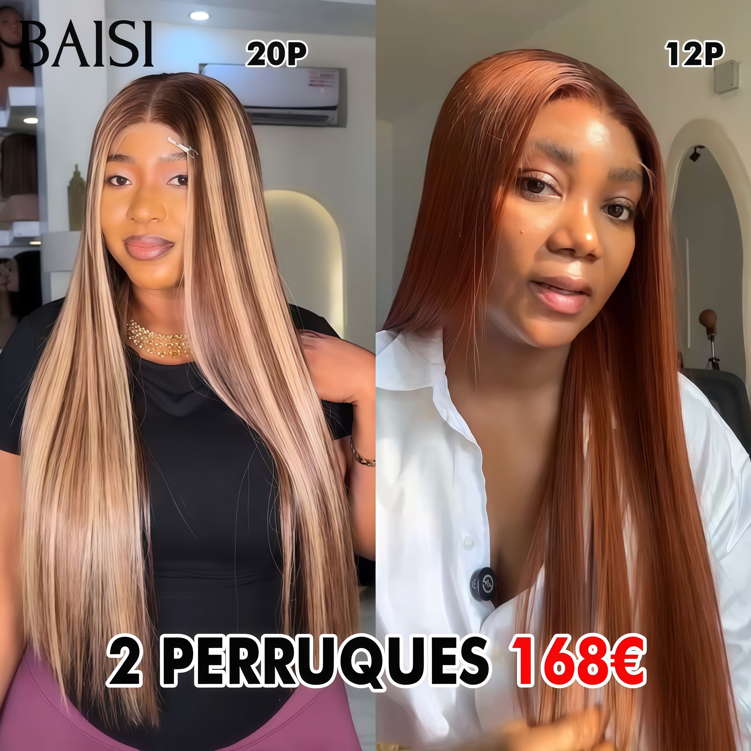 BAISI PROMO 13X4 lace frontal Lisse mixte miel 20 pouces et 4x4 lace closure marron 1B4# 12 pouces Ventes En Gros 2 Perruques 168€ en 100% cheveux humains
